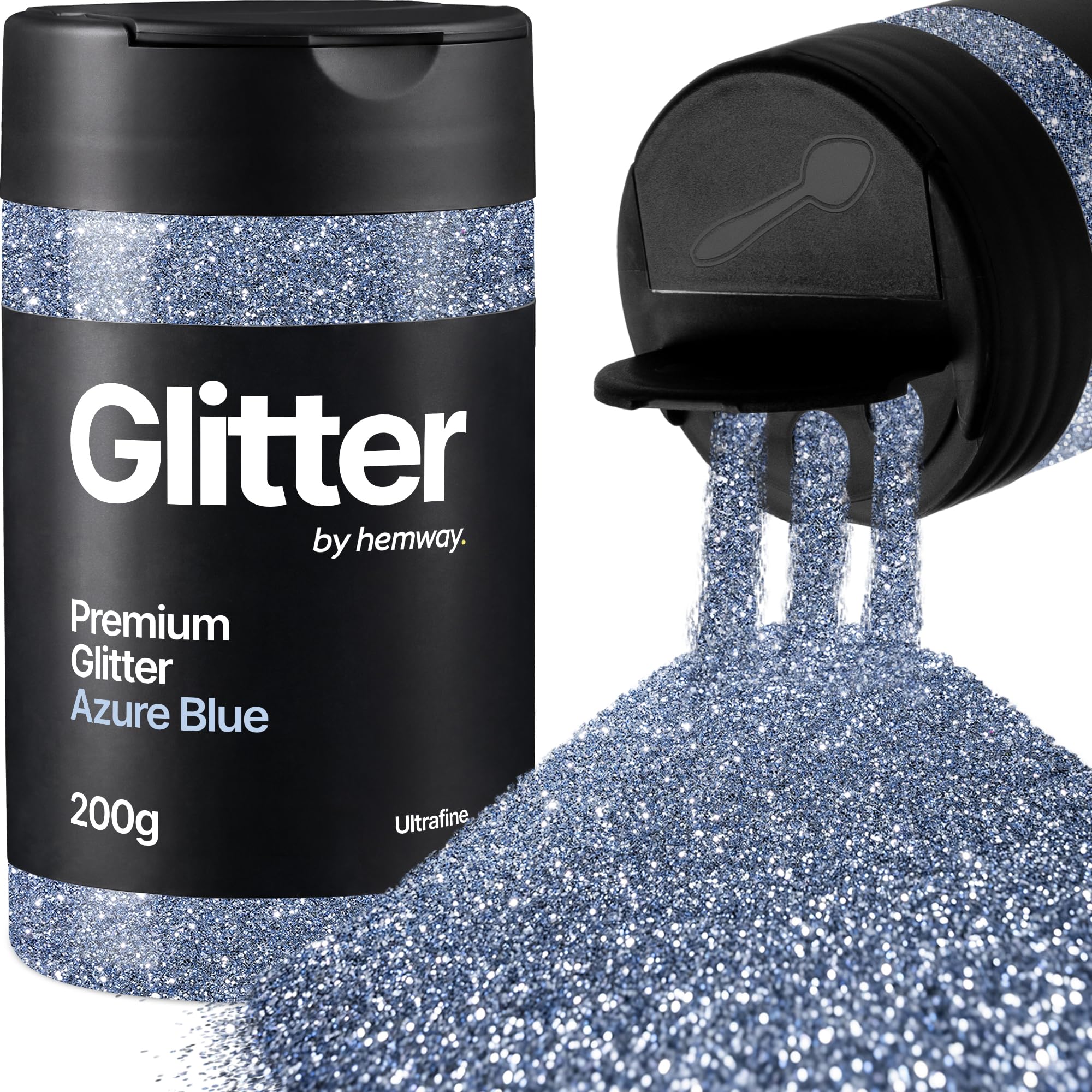 Hemway Azure Blue Glitter Shaker, 200g Ultrafine Glitter for Crafts Metallic Flake Sequins for Resin & Epoxy Crafts for Decorating, Halloween, Christmas, Nail, Face, Art