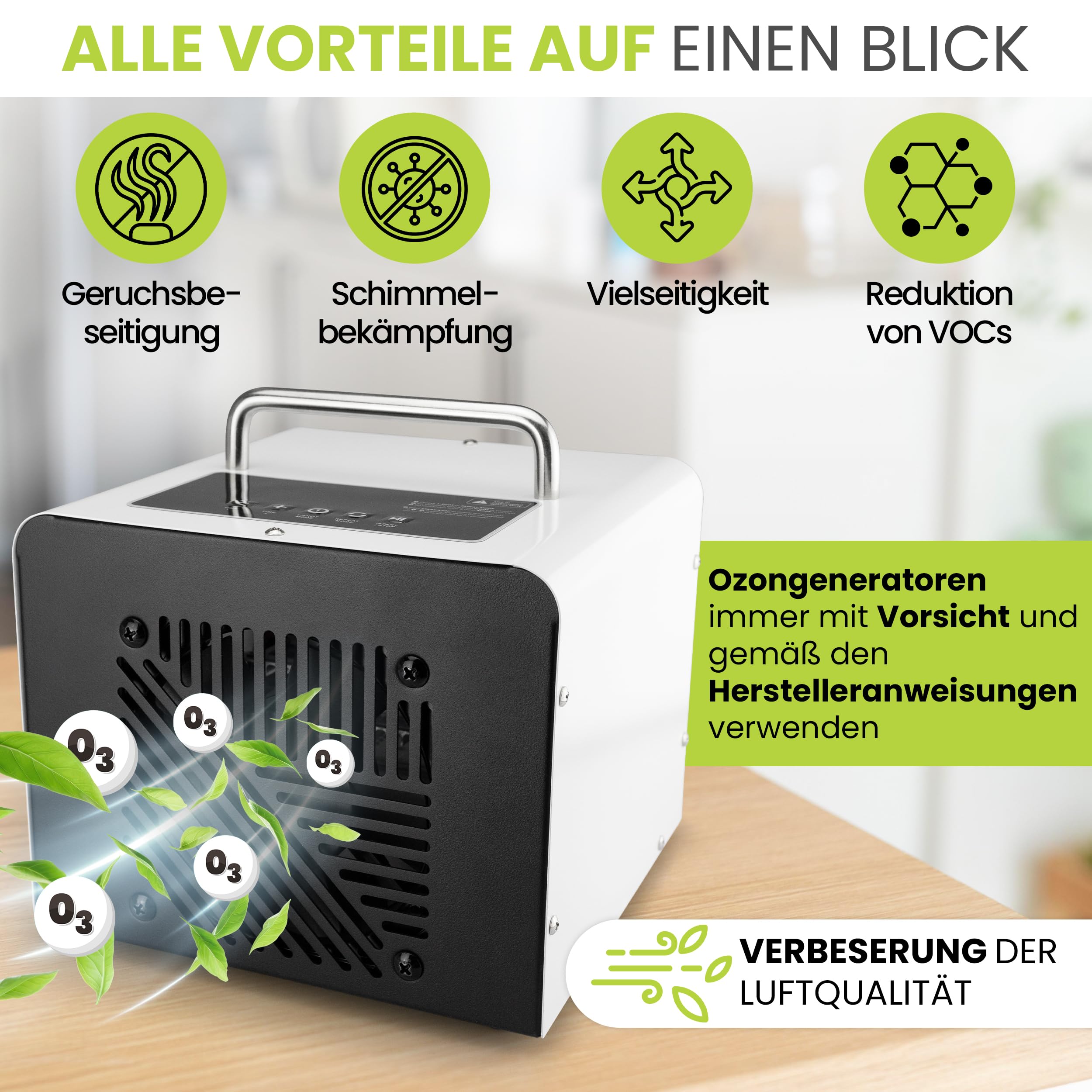 Ozongenerator, 40.000 mg/h Ozonleistung – Ozongerät Luftreiniger & Geruchsentferner für Auto, Wohnbereich, Küche, Keller, Gewerbe und mehr – Effizienter Raumluftdesinfektor für Frische & Reinheit