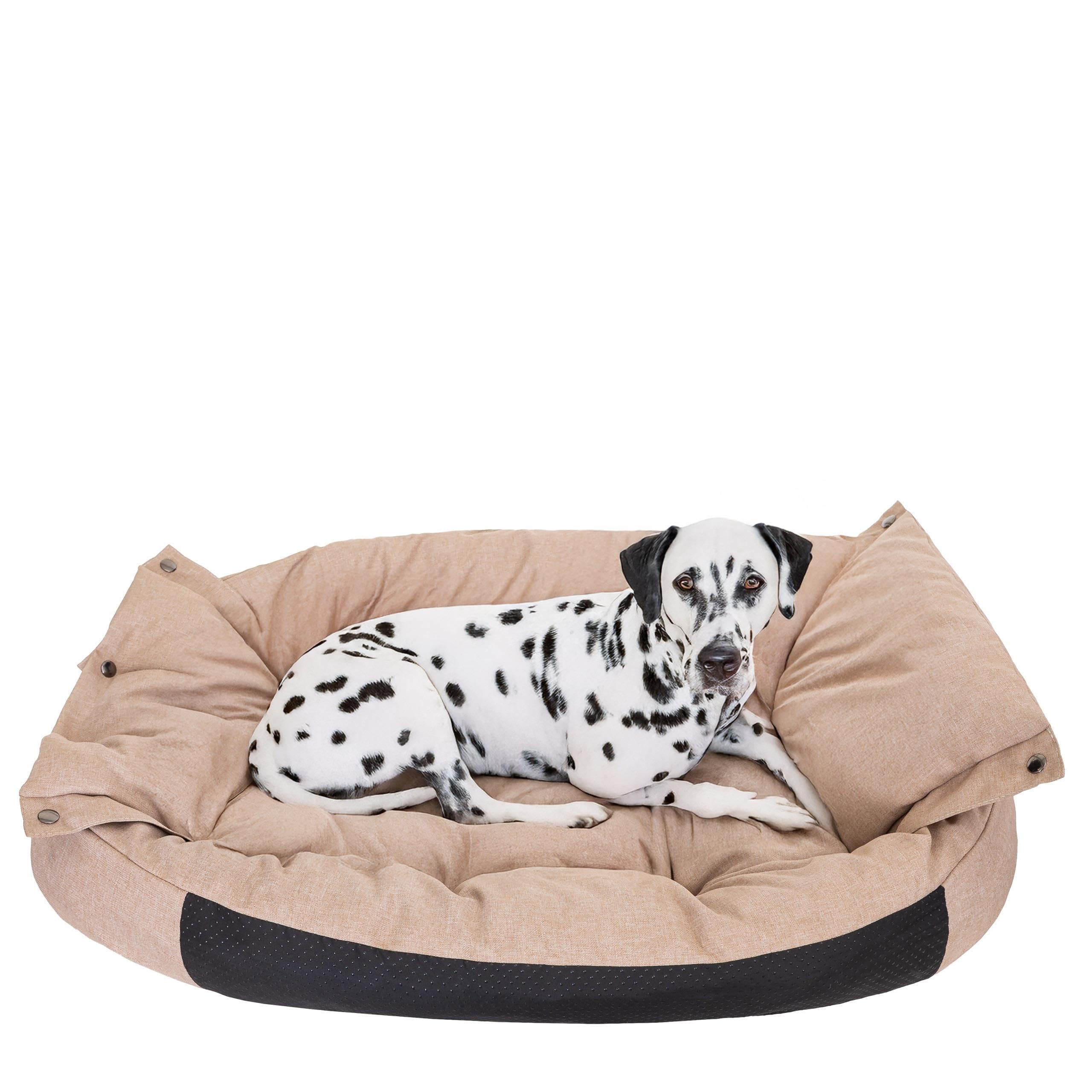 PillowPrim Hundebett & Hundematratze in einem - Hundesofa für kleine und mittelgroße Hunde - leicht zu reinigen - Bequemes Haustierbett - Hundekissen - L 76x56 cm - Beige