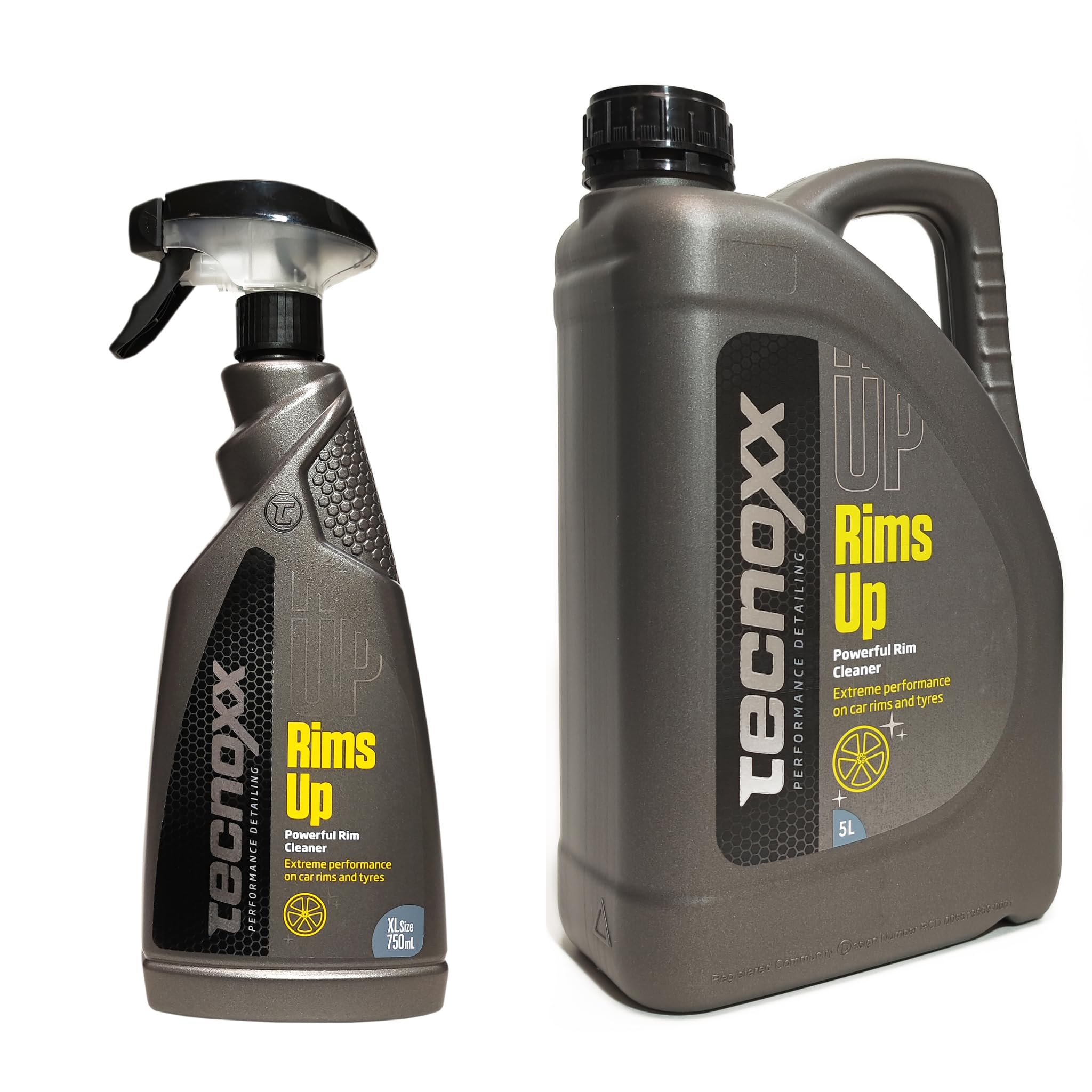 Tecnoxx Rims Up Pack 750 mL + 5 L – Limpia Llantas y Neumáticos Sin Ácido, Limpieza Rápida Sin Frotar, Seguro y Biodegradable con Resultados Profesionales