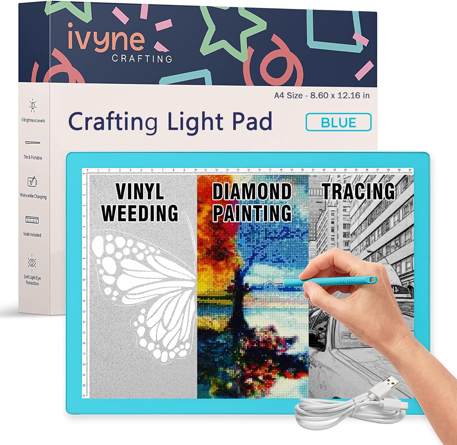 iVyne Corded Light Pad for Weeding Vinyl A4 Light Box for Tracing and Drawing