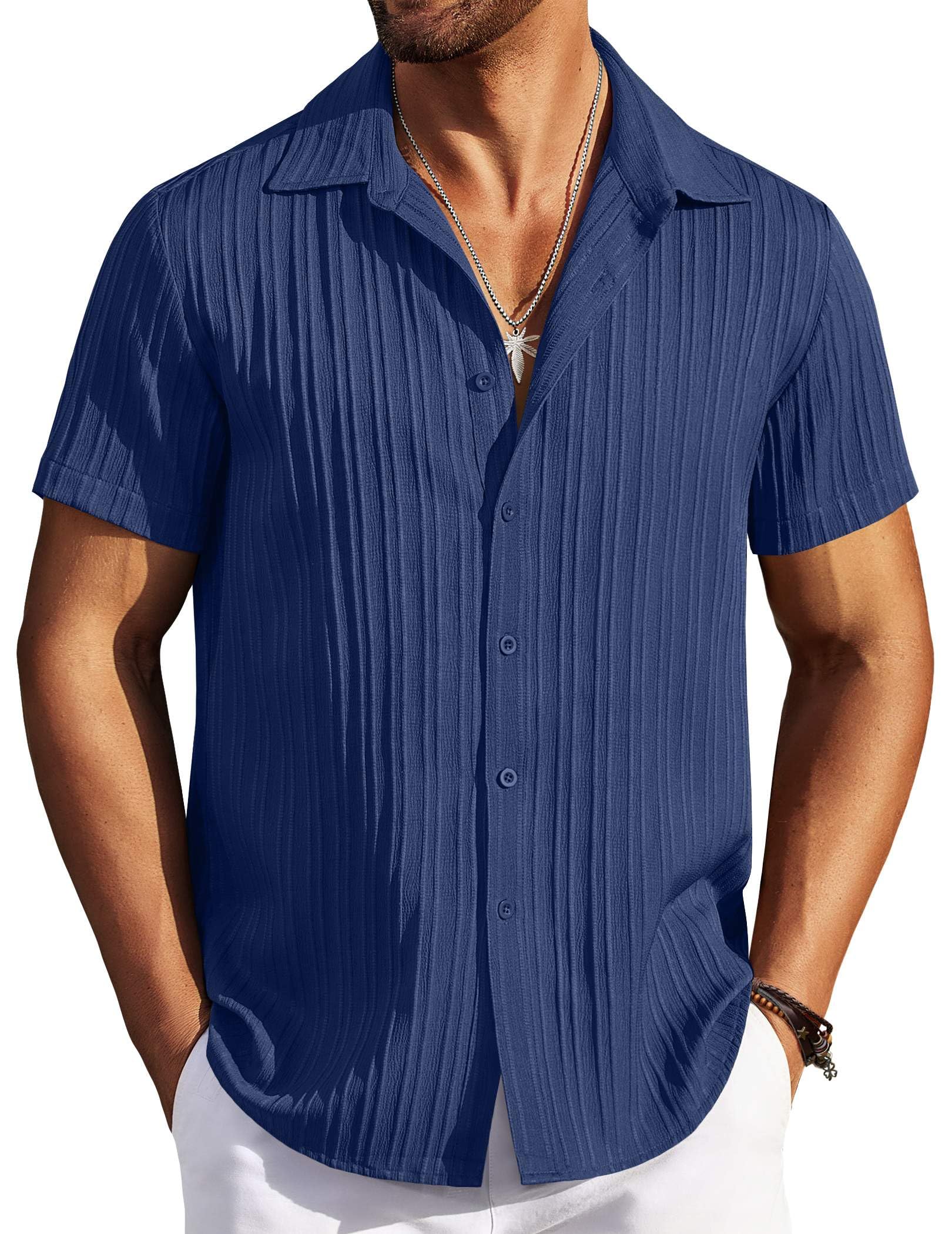 COOFANDY Men's Casual Button Down Shirts Short Sleeve Textured Summer Beach Shirts
