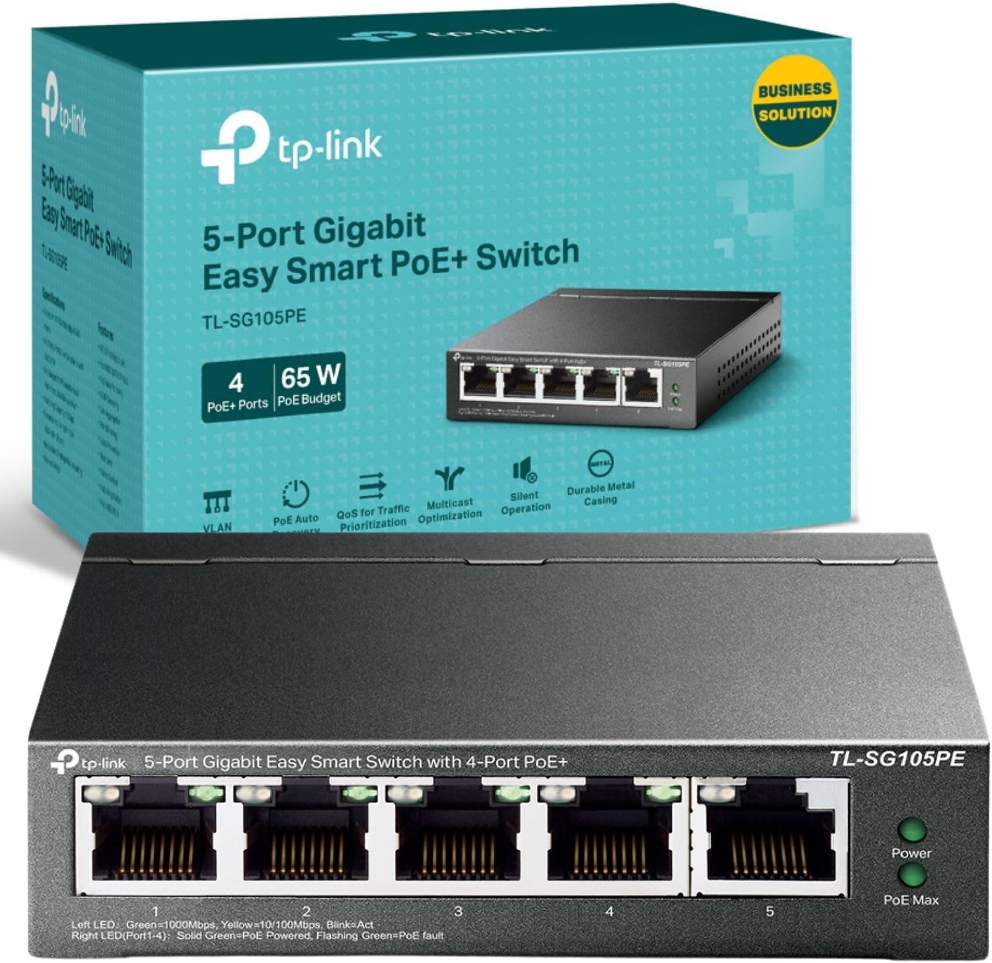 TP-Link Managed PoE Network Switch 5-Port Gigabit, 4 PoE+ ports up to ...