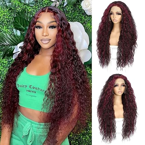 Miniatura 20 de SAPPHIREWIGS Pelucas rizadas con encaje frontal para mujeres negras, peluca larga negra, sin pegamento, peluca rizada suelta sintética, línea