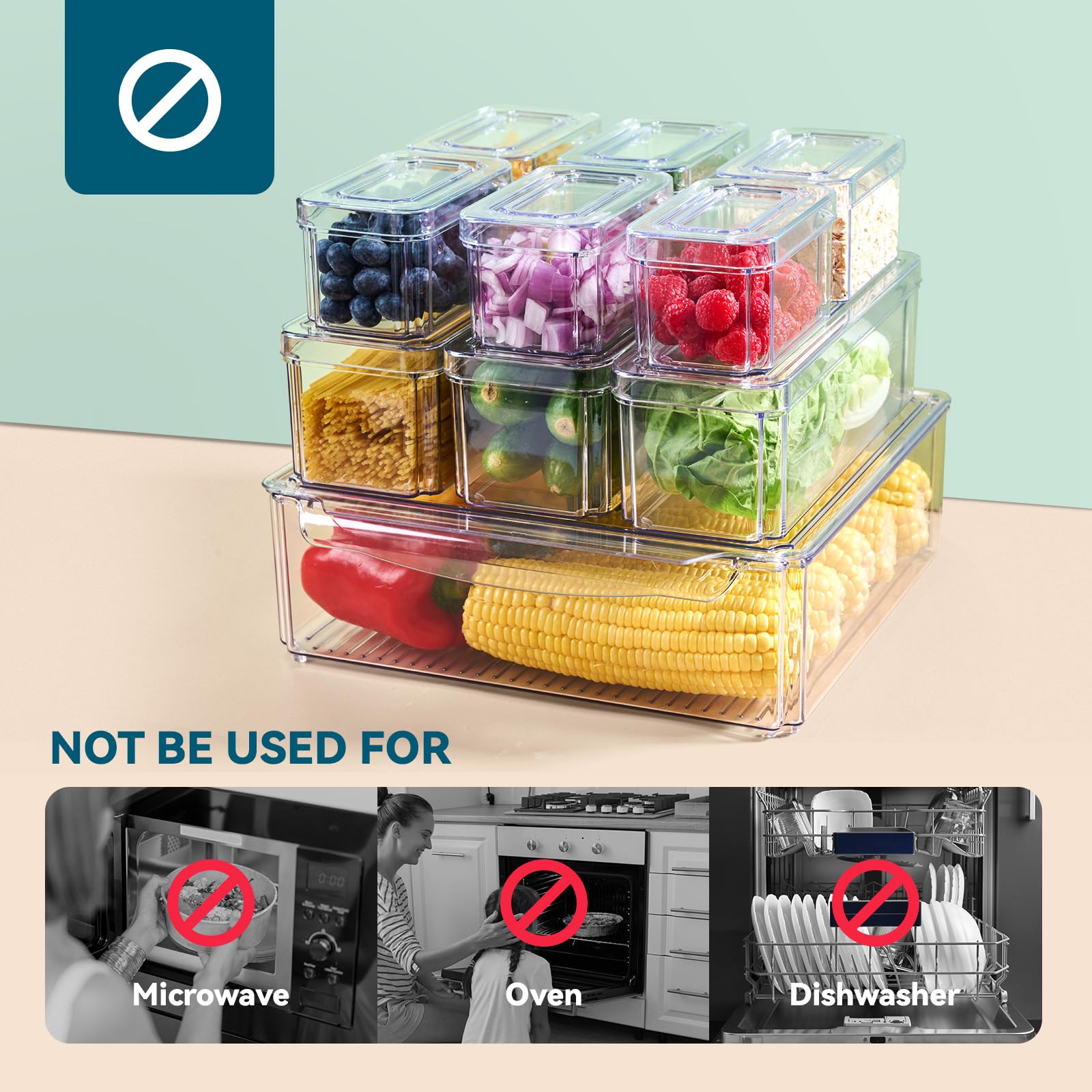 Luckore Transparenter Kühlschrank-Organizer, stapelbare Kühlschrank-Organizer-Behälter mit Deckel, Kühlschrank-Aufbewahrungsbehälter für Küche, Lebensmittel, Schränke, Kühlschrank, Obst, Gemüse,