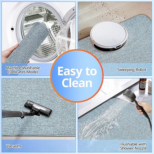 Miniatura 5 de Alfombras de baño mejoradas de 19 x 30 pulgadas, alfombra de baño delgada con parte trasera de goma antideslizante, absorbente, de secado rápido,