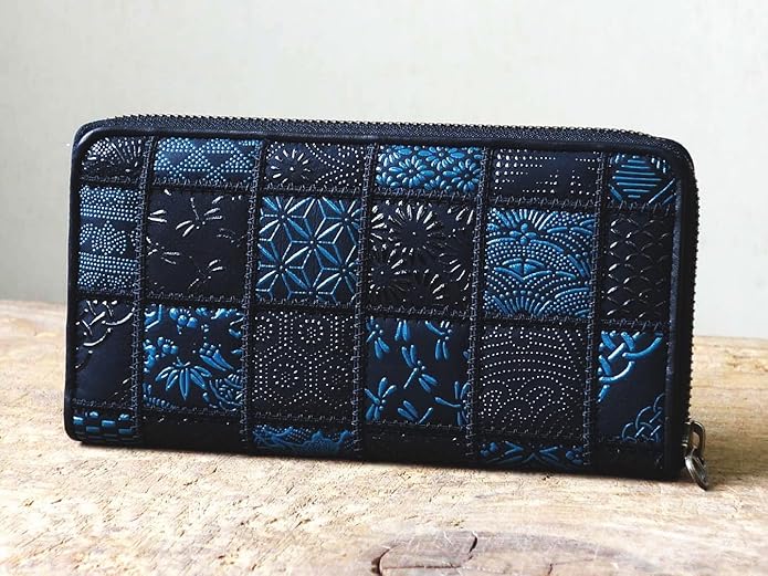 ご注文 古布型染と酒袋パッチワークの長財布 ハンドメイド 鶴亀 厳選