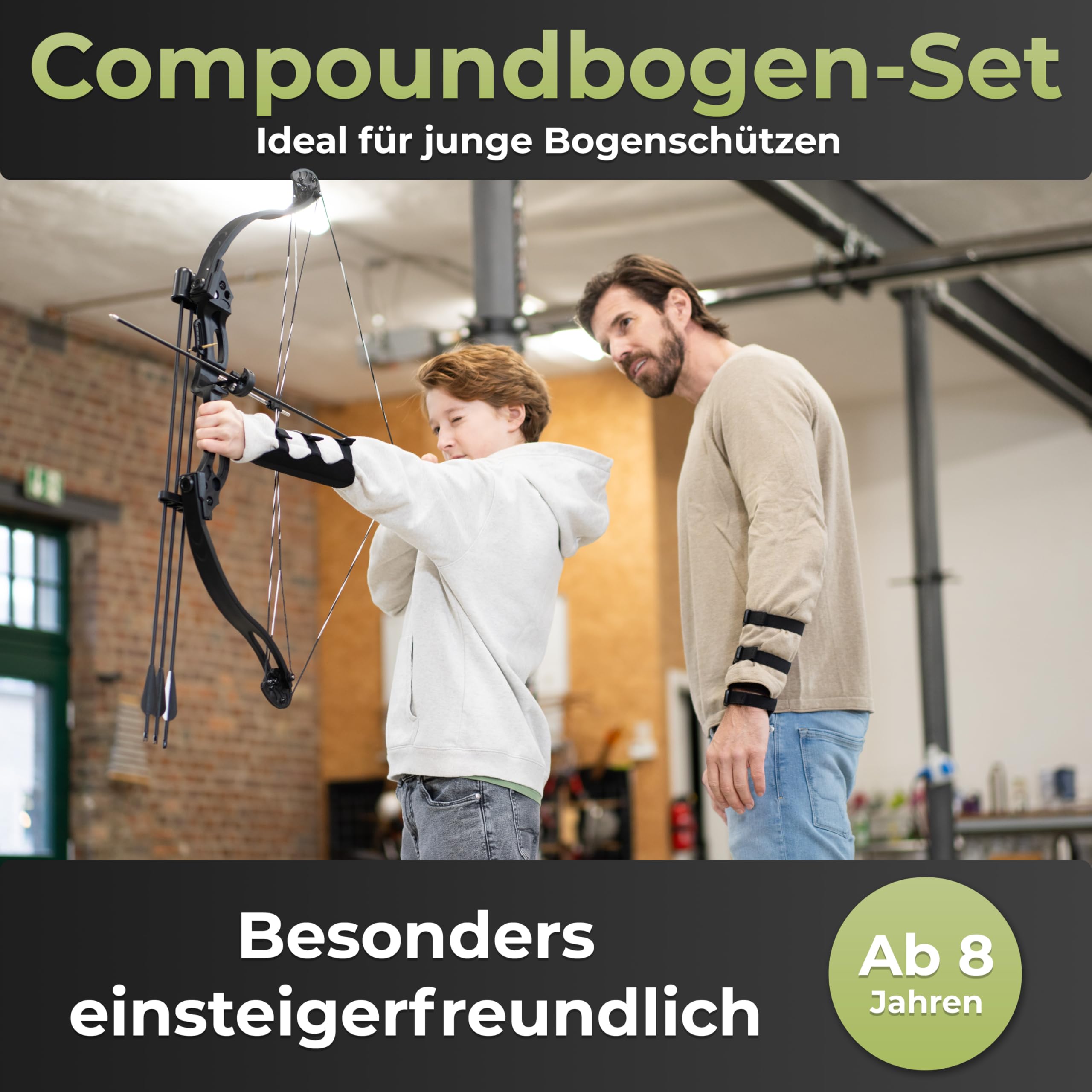 BOWRILLA® Pfeil und Bogen Kinder Set | Compound Bogen Set | Einsteigerbogen | Bogenschießen Kinder ab 8 Jahren für Indoor & Outdoor | Kinderbogen Geschenk