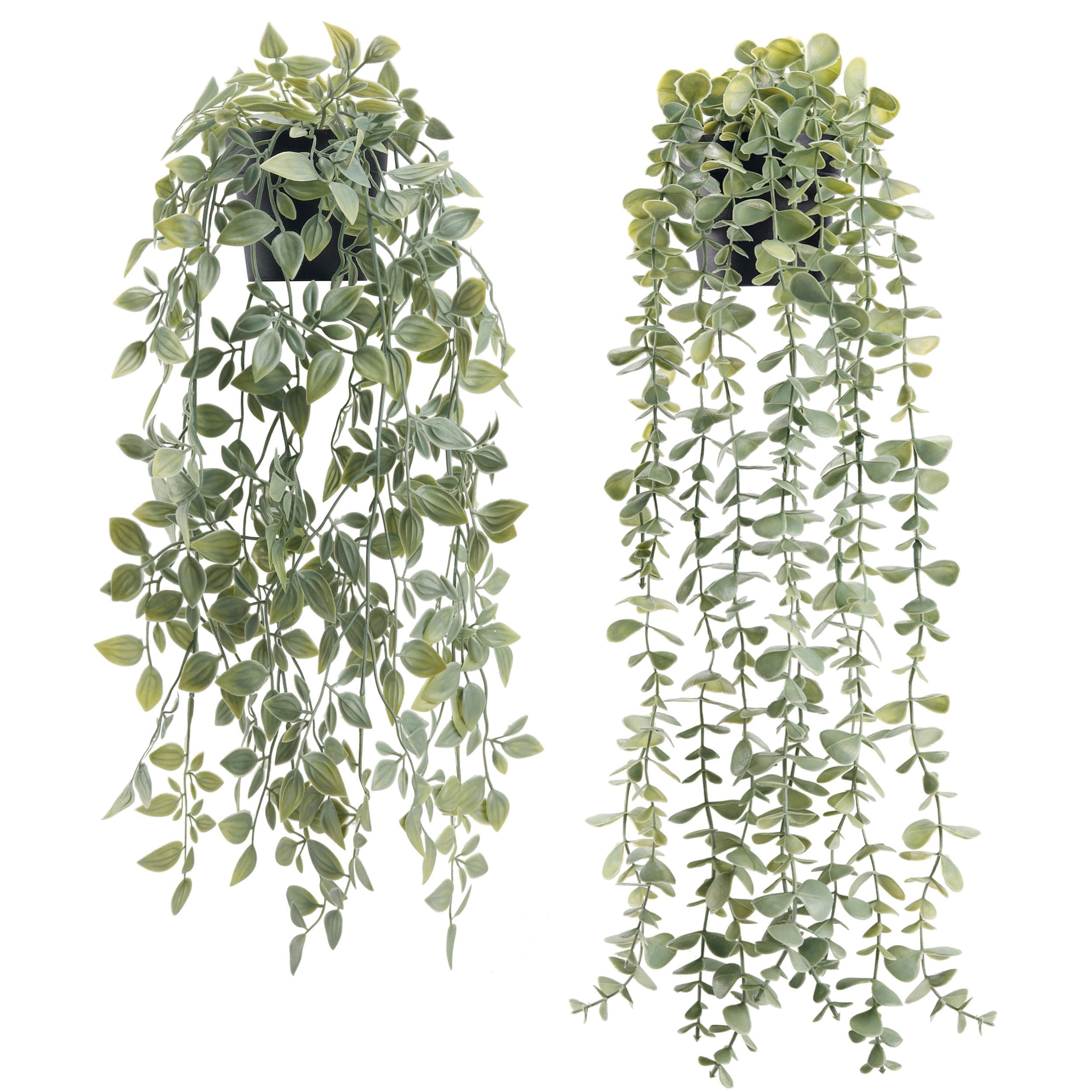 Der Rose Fake Plants Hanging Artificial Faux Plant Potted Eucalyptus Plants for Indoor Boho Bedroom Bathroom Home Wall Shelf Decor 2Pack