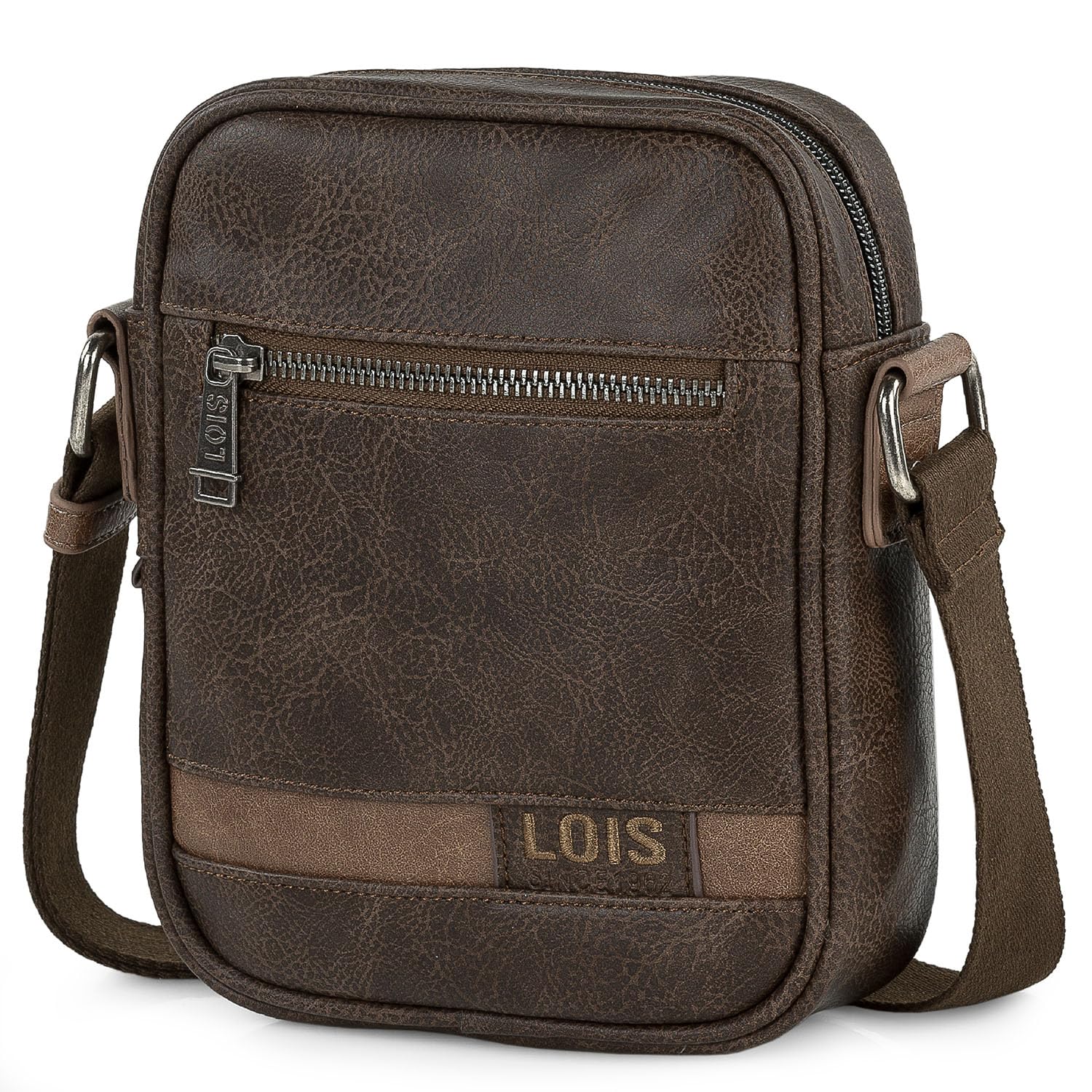 Lois - Bolso Hombre Piel Vegana Estilo Moderno, práctico y elegante Bandoleras Hombre Piel Sintética ideal para viajes y trabajo, urbana y funcional, Marron