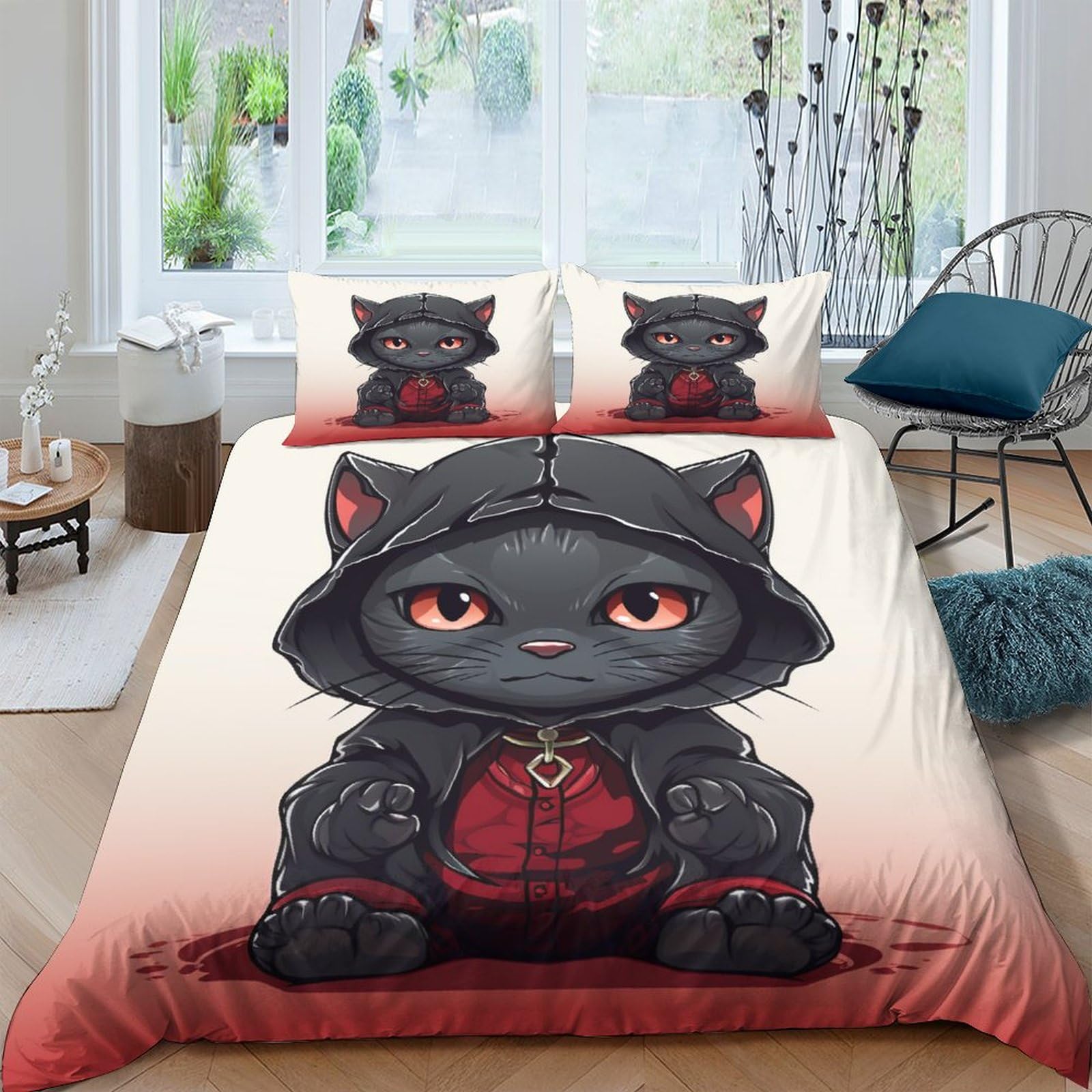 Housse de couette 200x200cm respirante anti-transpiration motif chat 3D