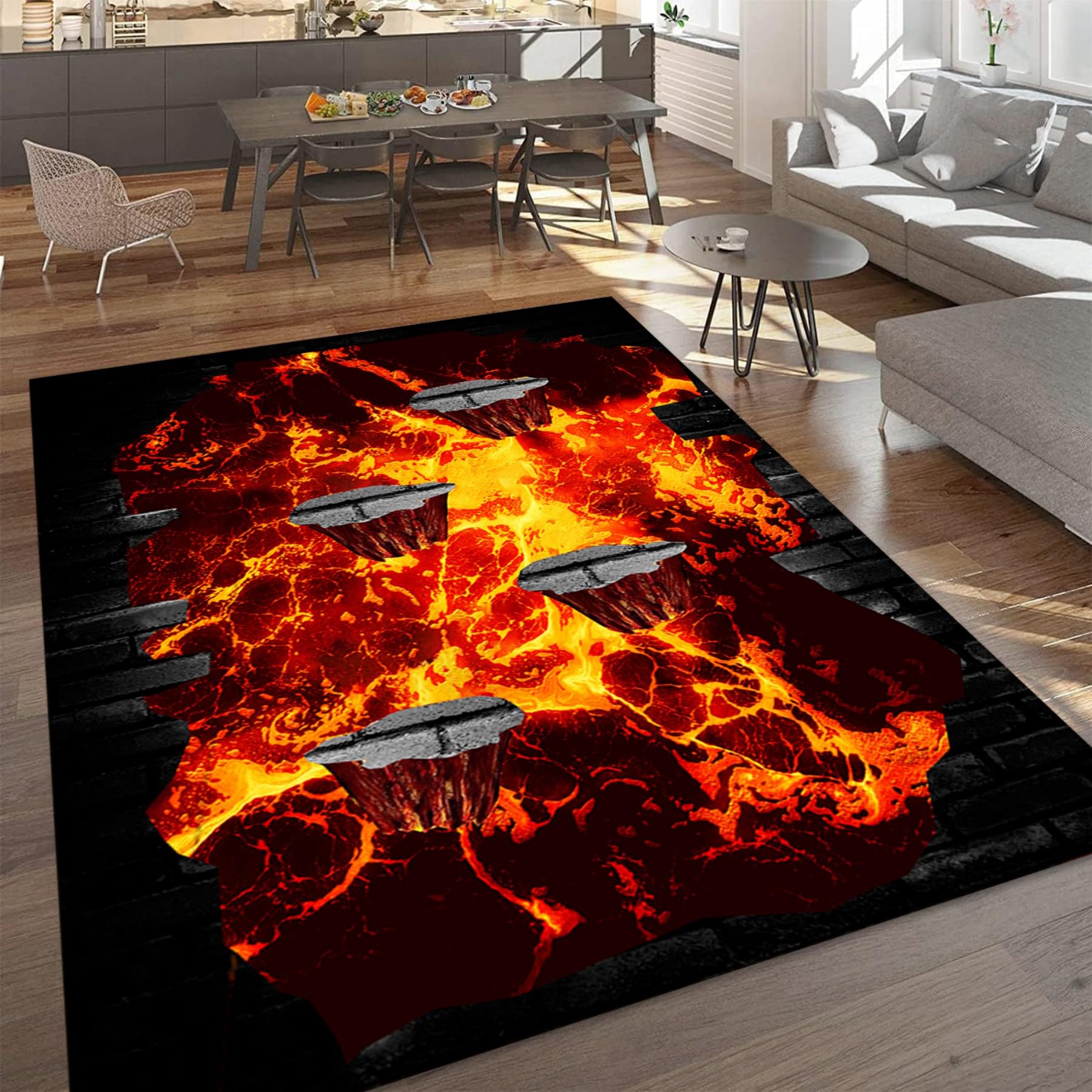 Fouiunler 3D Optical Illusion Lava Area Rug, 6x8ft,Black Gray Marble Rock Lava Rug,Kids Area Rug for Playroom Soft Washable Rubber Backed Rugs for