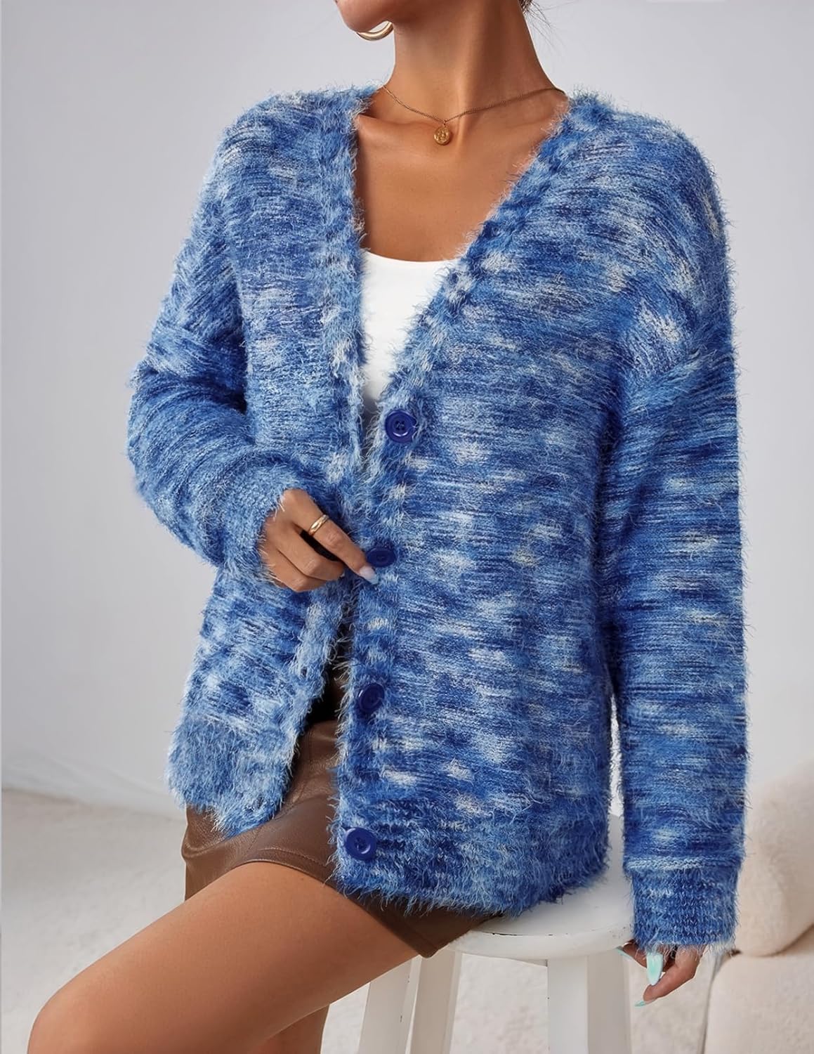 MEROKEETY Women's Fall Fuzzy Colorful Knit Cardigan Sweaters Winter Button Down Boho Casual Long Sleeve Outerwear Top - Image 5