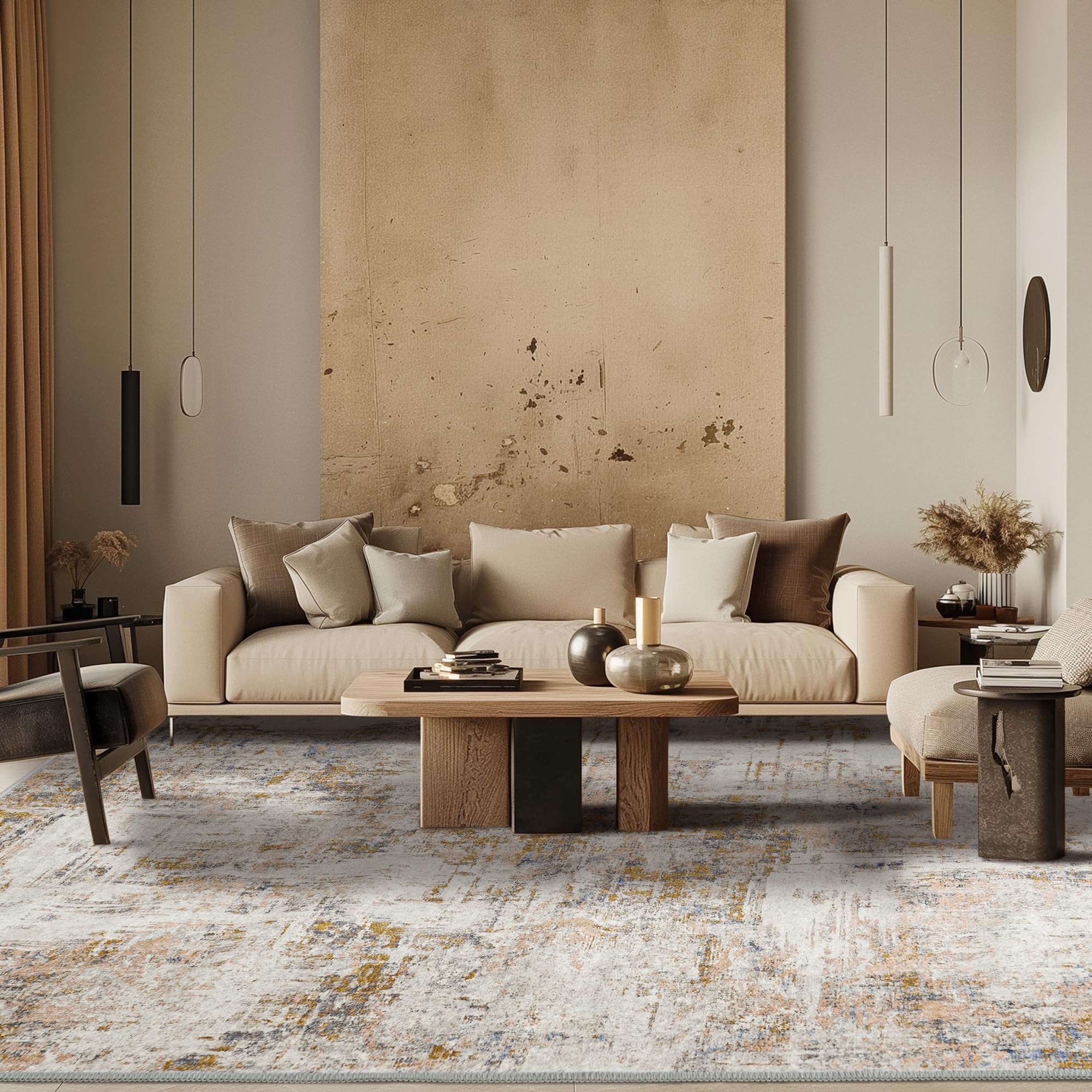 PONY DANCE Alfombras Dormitorio 160x230cm Alfombra Salón Pelo Corto Alfombras Antideslizante y Lavables Alfombra Vintage de Habitacion, Amarillo+Azul