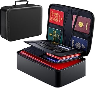 GIANTLUMl Document Bag with Lock,Fireproof 3-Layer File Storage Case with Water-Resistant Zipper,Document Safe Portable Travel Home Organizer Bag for Laptop,Home&Office,Certificates,Gifts for Him