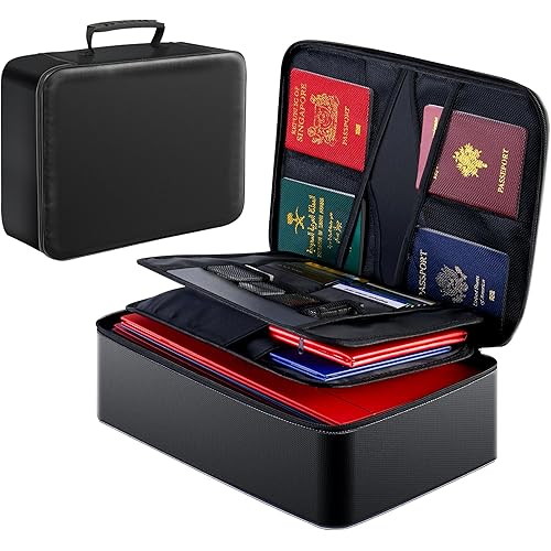 GIANTLUMl Document Bag with Lock,Fireproof 3-Layer File Storage Case with Water-Resistant Zipper,Document Safe Portable Travel Home Organizer Bag for Laptop,Home&Office,Certificates,Gifts for Him