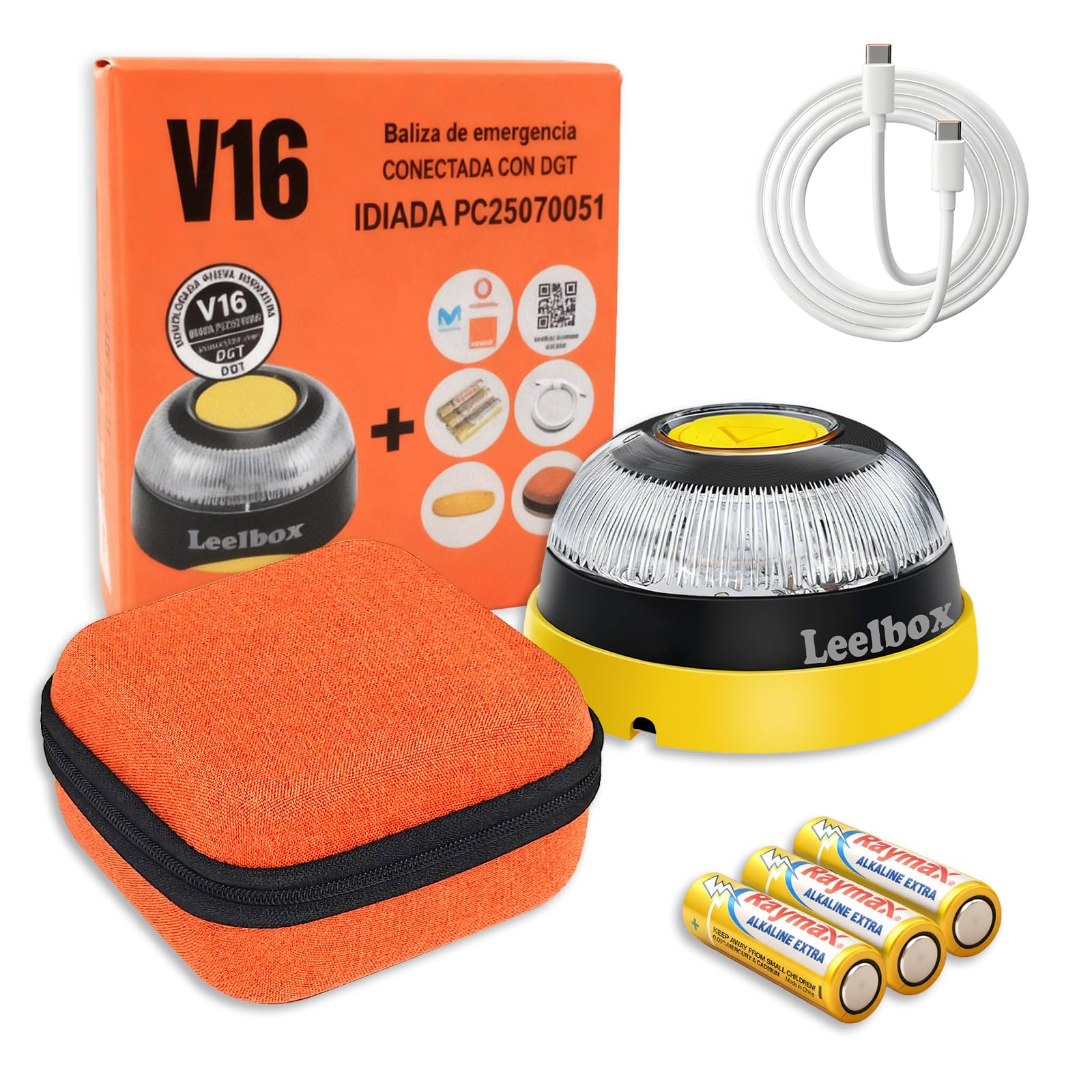 Baliza V16 Homologada DGT con Geolocalizador,Luz Emergencia Coche Homologado DGT,3.0 SIM Conexión de Tarjeta, Clasificación IP54, con Bolsa de Almacenamiento