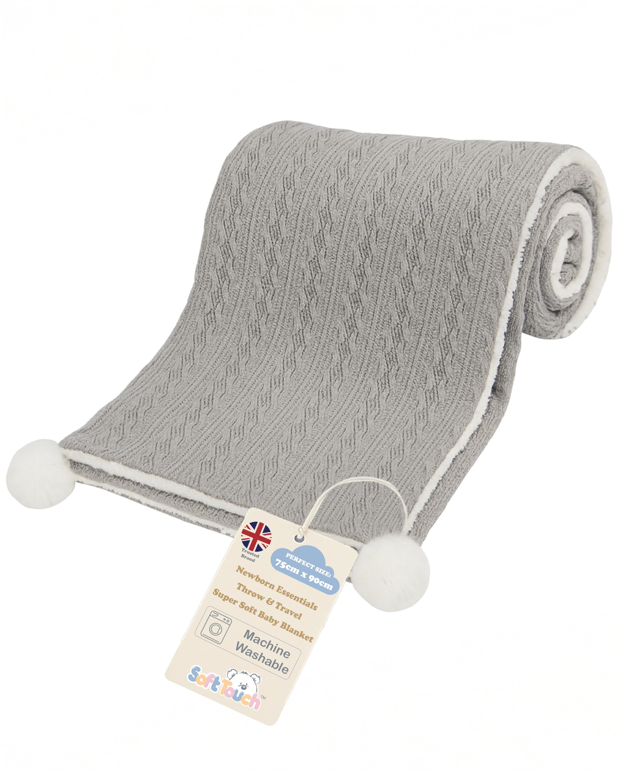 Soft Touch Newborn Essentials Cable Knit Baby Blanket with Sherpa Lining - Super Soft, Cosy, and Warm Blanket for Infants, Perfect for Swaddling and Cuddling