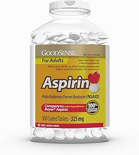 GoodSense Aspirin Pain Reliever & Fever Reducer (NSAID), 325 mg Coated Tablets, Temporarily Relieves Headache, Muscle Pai...