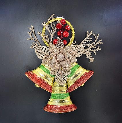 CraftVatika Christmas Decoration Hanging Bells Wreath for Home Wall Front Door Decor, Plastic Xmas Christmas Tree Decorations Items, Christmas Decorations for Home, Christmas Bell (Golden)
