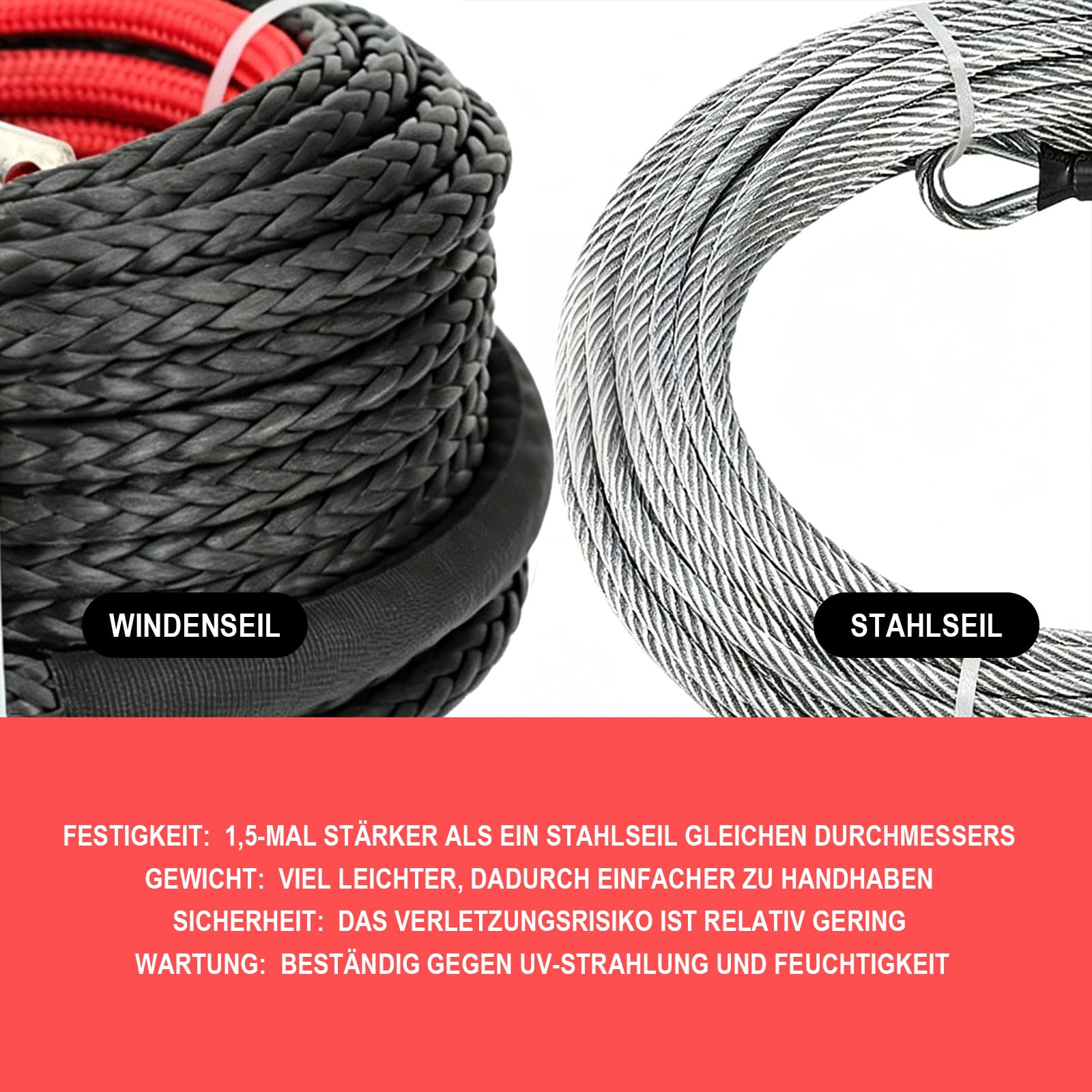 Abschleppseil Auto 8mm x 15m aus Nylon mit U-förmigen Haken | Abschleppseil PKW mit Tasche und Handschuhe, Berge Seil für SUV, Offroad und Notfälle