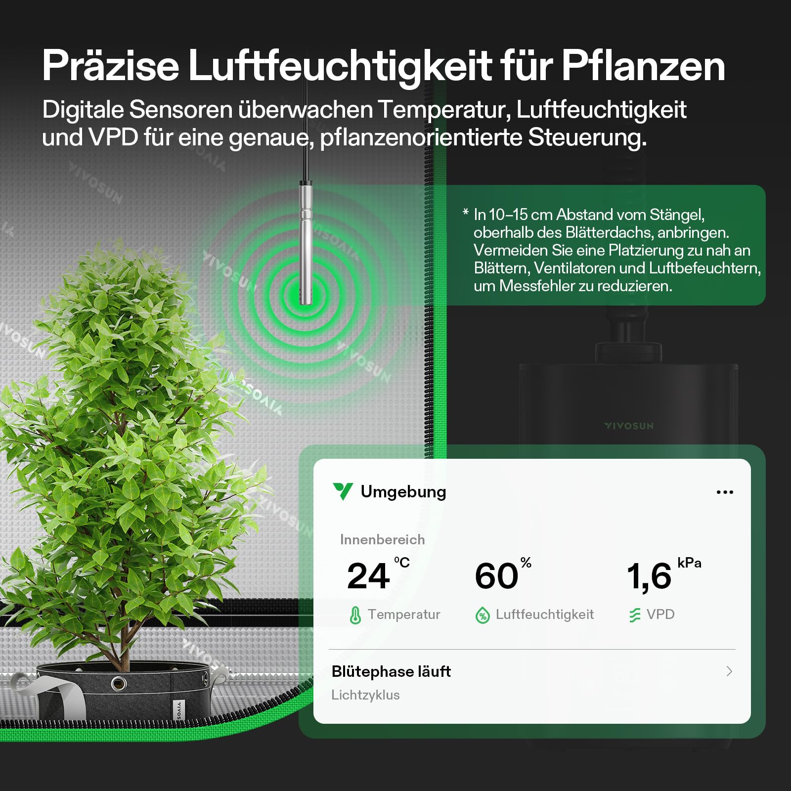 VIVOSUN Smart Humidifier 5L AeroStream H05 VPD Steuerung 24dB Leise 360° Cool Mist Top-Fill Ultraschall für Growzelte
