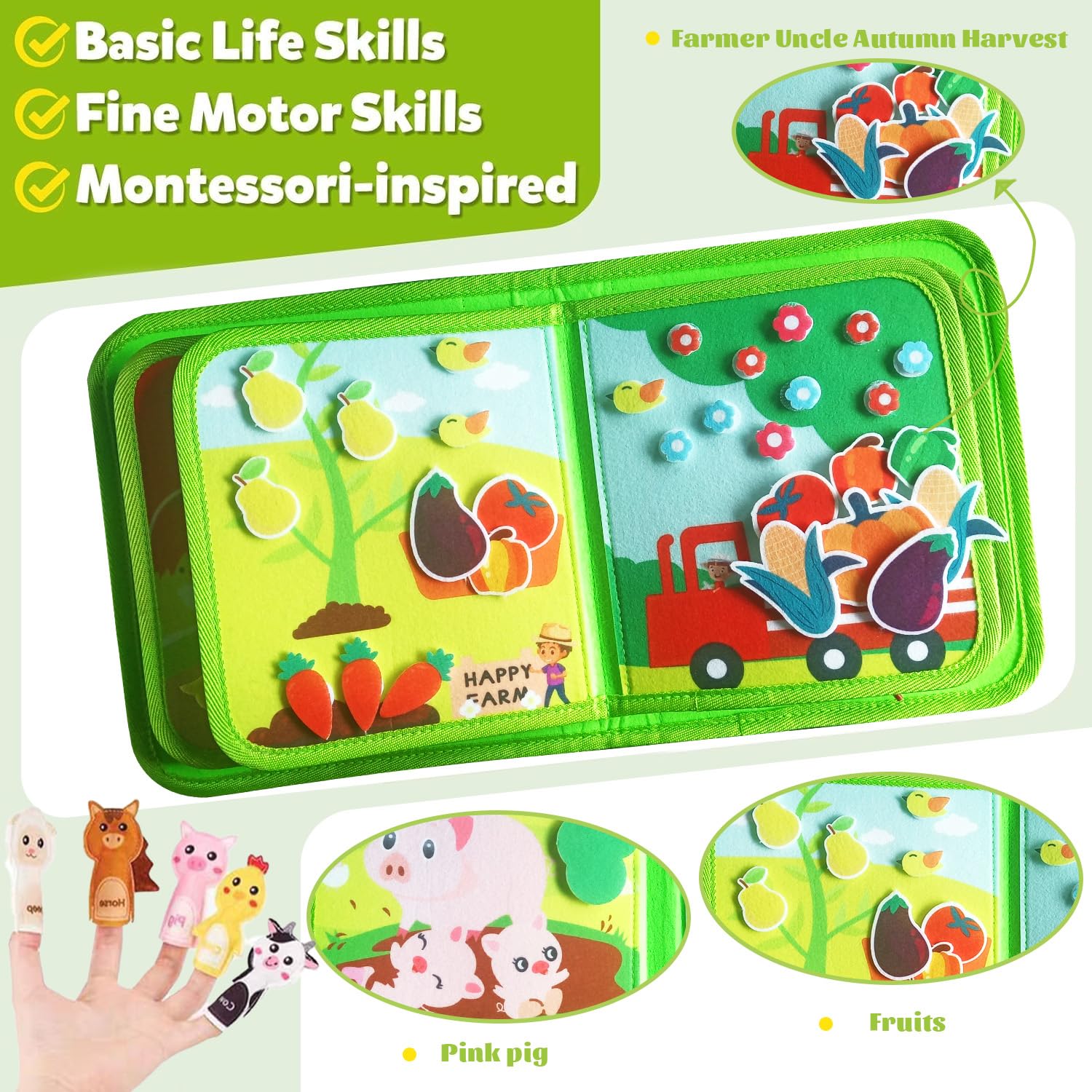 Busy Board ab 1 Jahr,Montessori Spielzeug ab 1 2 3 4 Jahr,Lernspielzeug Quiet Book Bauernhof ab 1 2 Jahr,Geschenke für Jungen Mädchen,Sensorik Spielzeug,Motorikspielzeug,Kinderspielzeug Activity Board