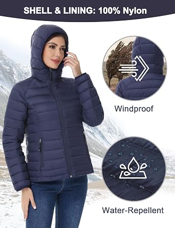 SLOW DOWN Womens Packable Puffer Jacket, Lightweight Puffer Jacket with Hood