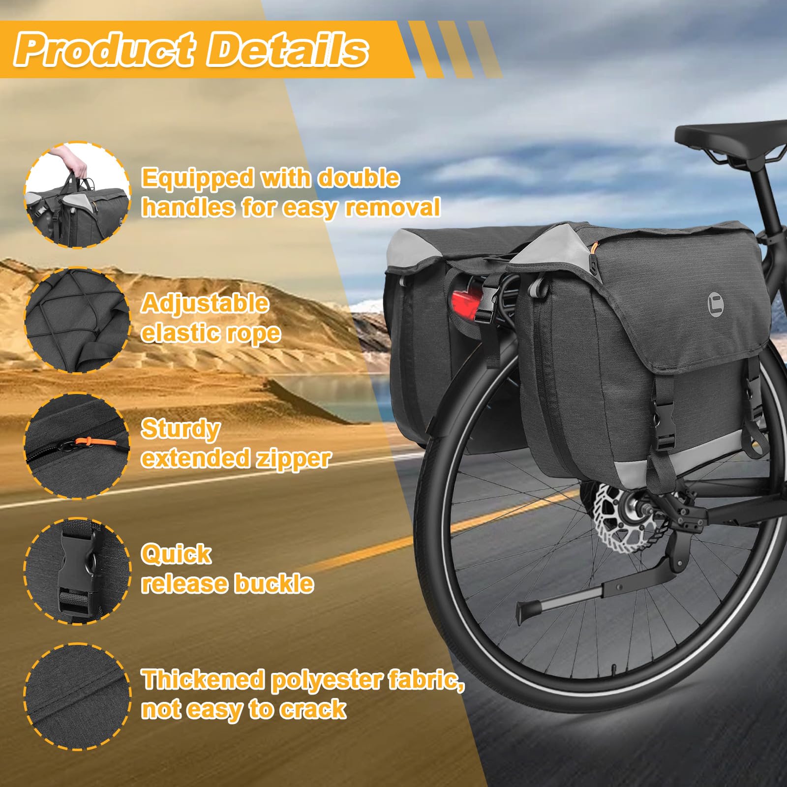 Alforjas Bicicleta con Bandas Reflectantes y Cubierta Antilluvia, Bolsa Bicicleta Doble Impermeables, Alforja Asiento Trasera Portaequipajes Extensibles Capacidad Gran para Ciclismo Viajes Camping