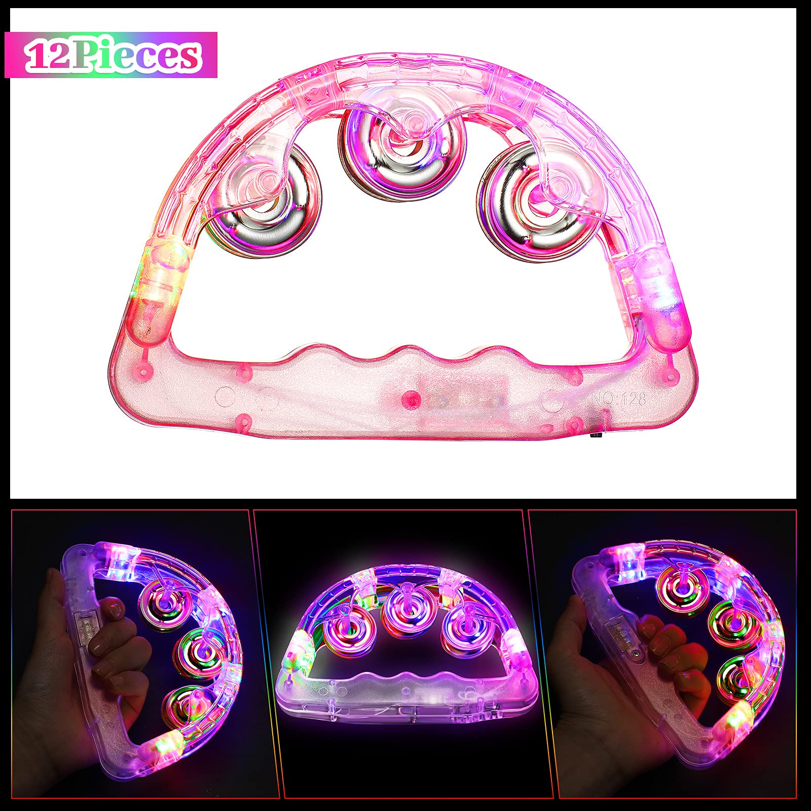 Rundes Blinkendes Tamburin Mit LED-Lichtern & 6 Mini-Becken – Sensorisches Musikspielzeug | UK-Marke