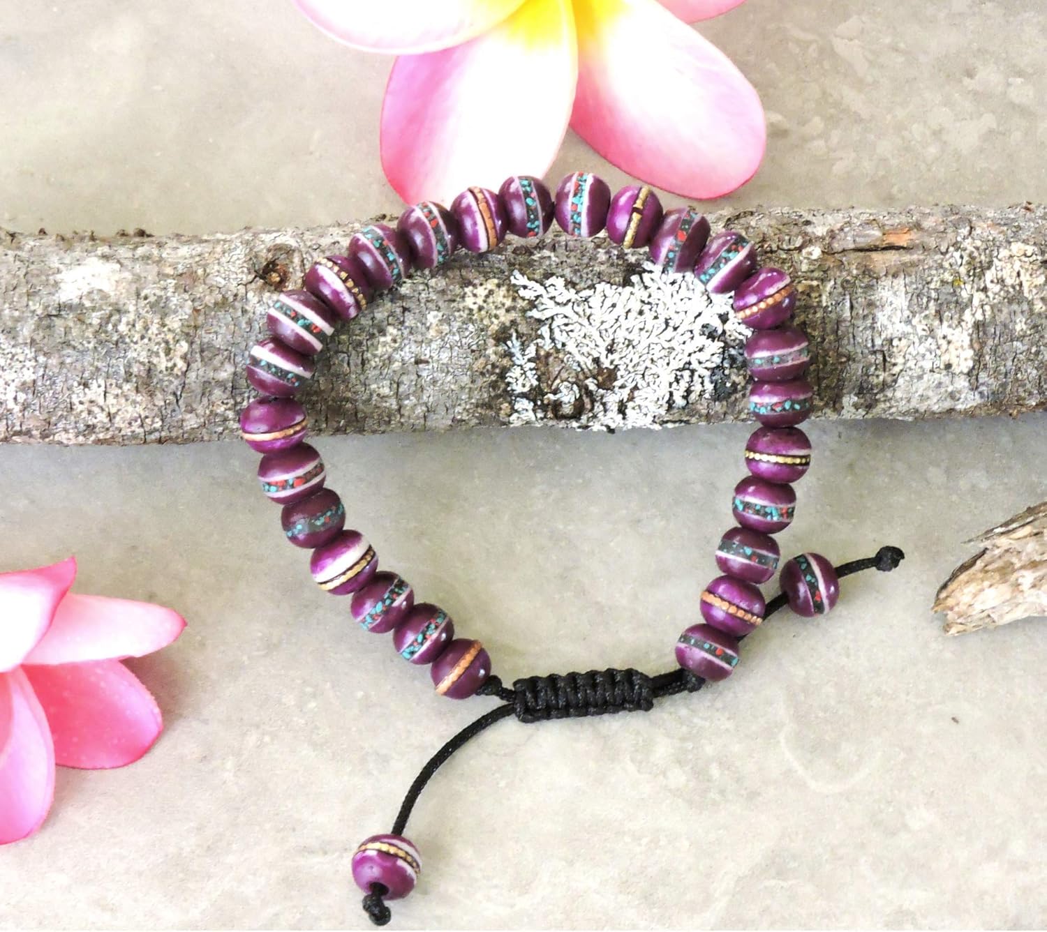 Tibetan Prayer Mala Embedded Medicine Bracelet Yoga Healing Beads Adjustable Wrist Mala For Meditation Many Color Choices (Purple) - Image 3