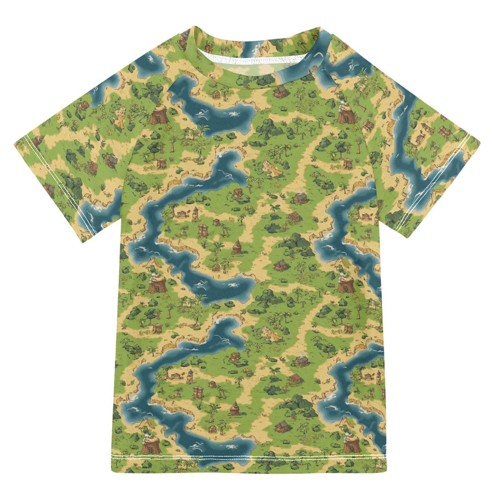 Kids Bathing Suits Girls Short Sleeve Little Girls Swimsuit 3T Vintage Game Map