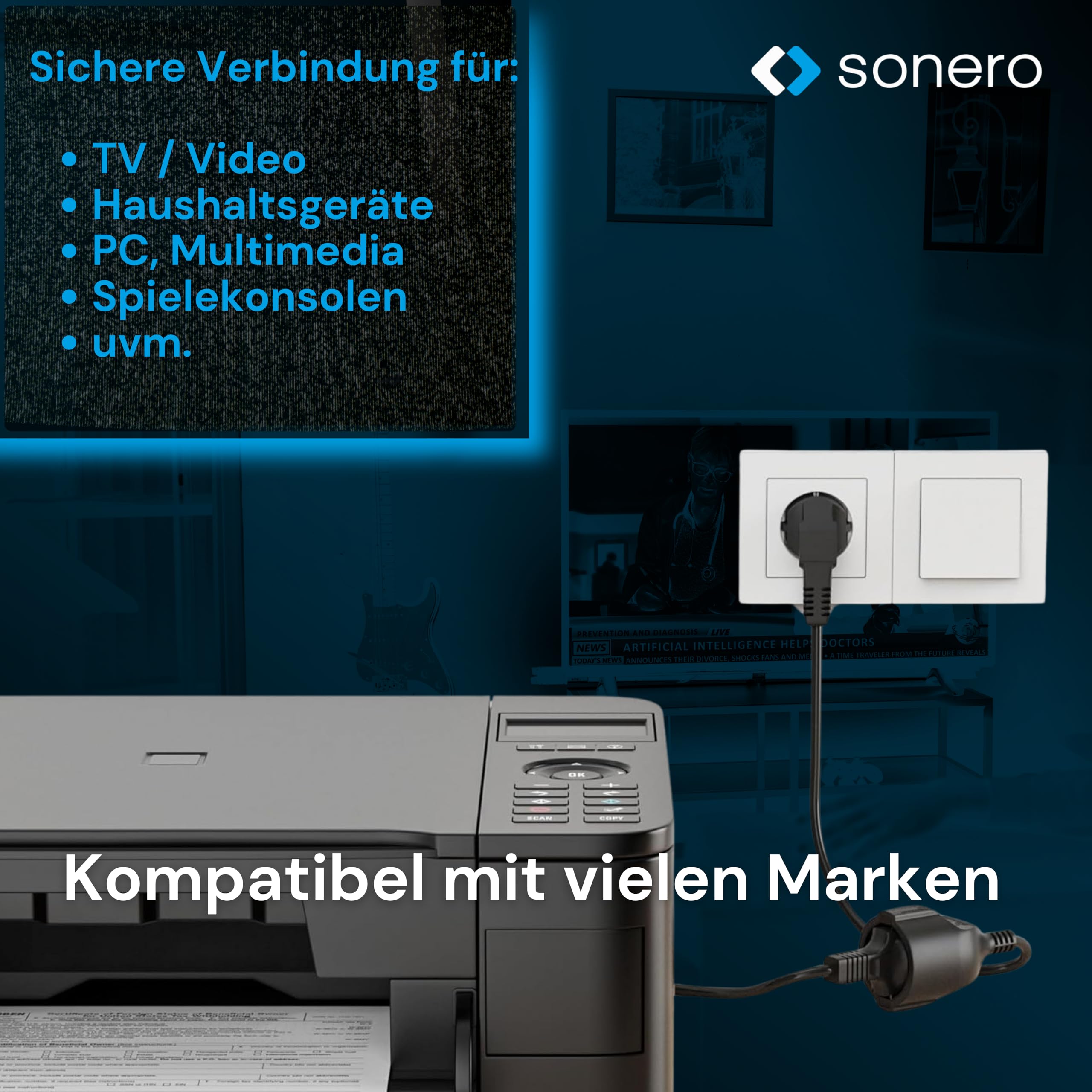 sonero Verlängerungskabel Stromkabel, Schutzkontakt Stecker Buchse, 20m