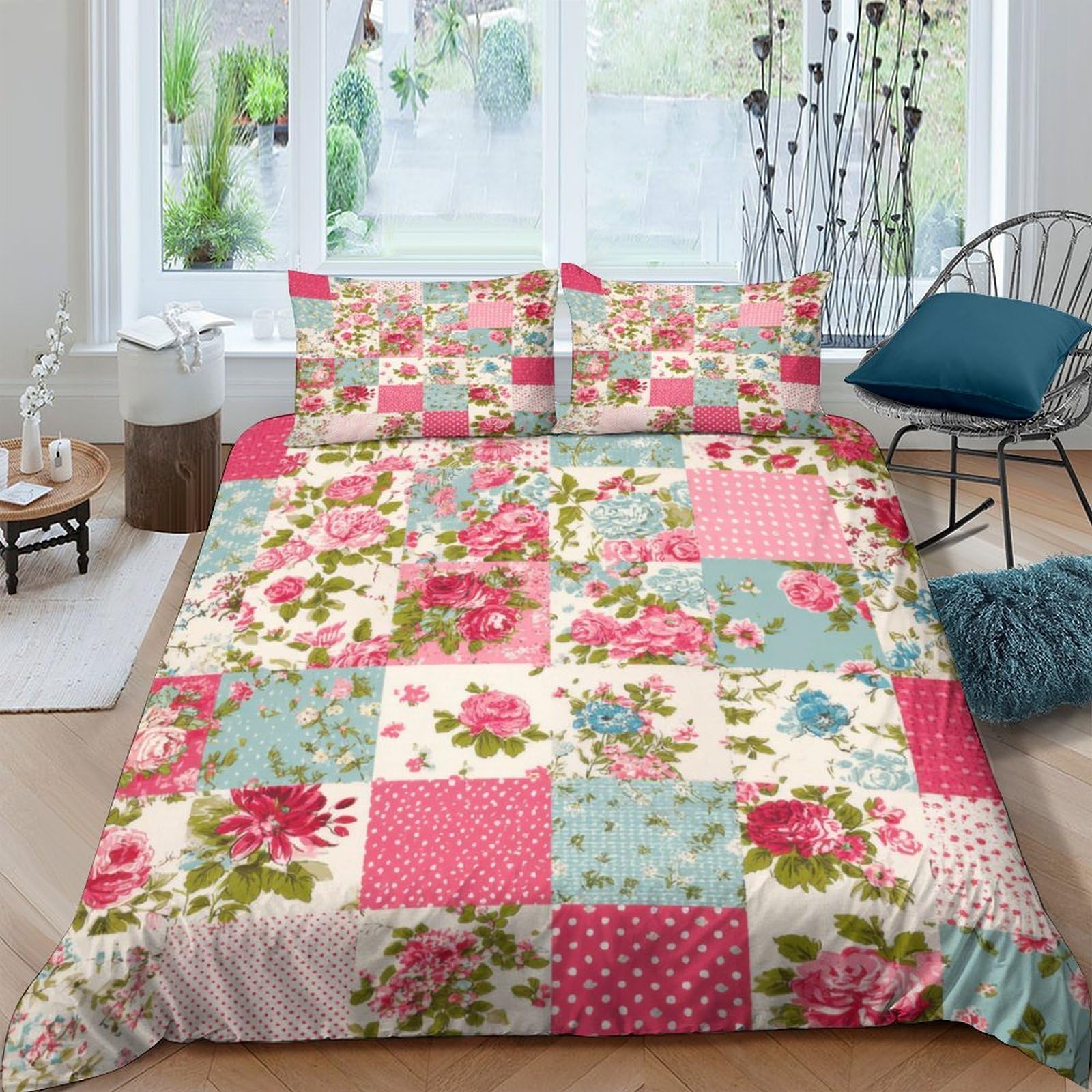 Ctjqhvkz Style-2 3D Printed Floral Patchwork Fitted Sheet Microfiber Soft Pastel Rose Bed Sheet For Bedroom Guest Room Dorm Decor Single（135X200cm）