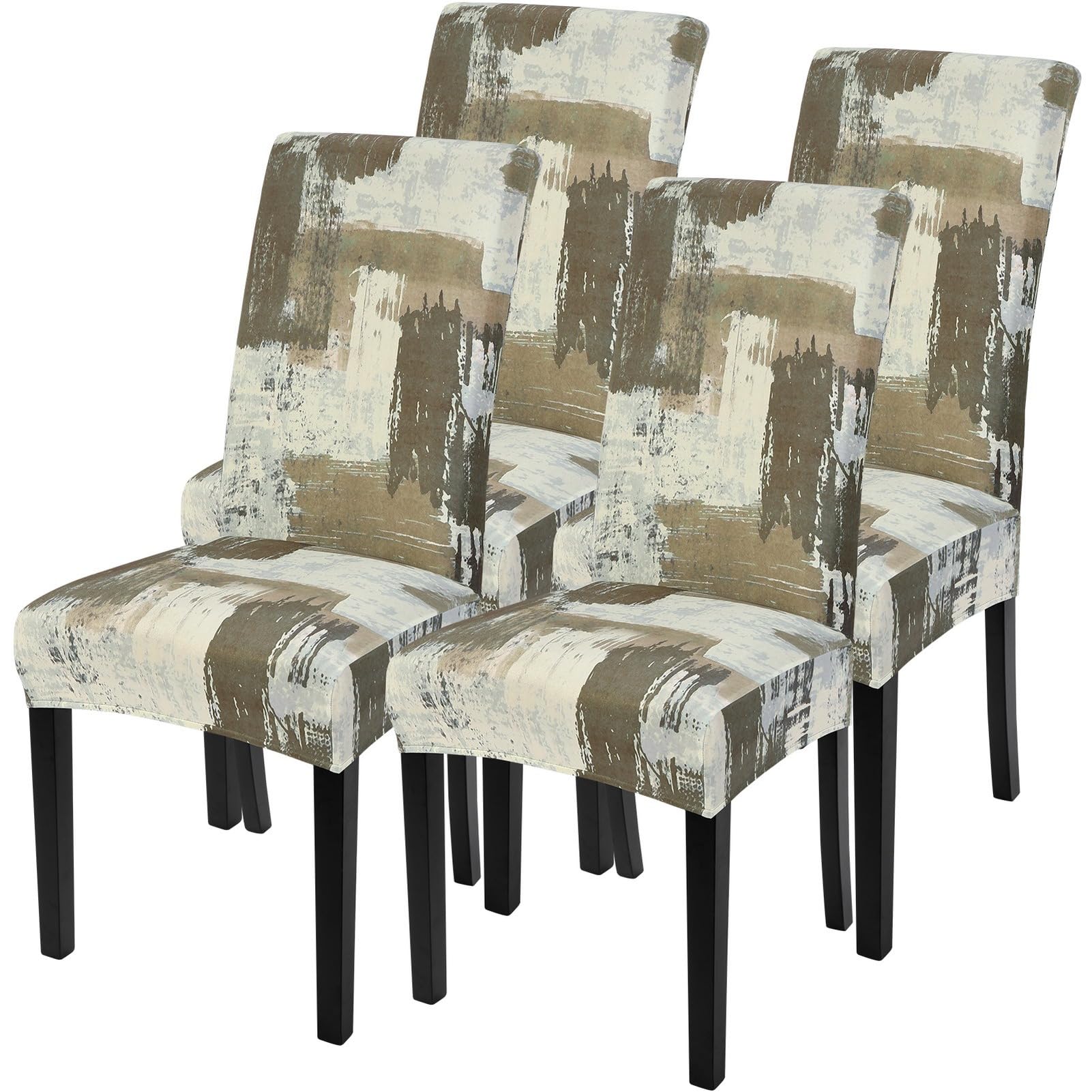 SearchI Dining Room Chair Covers Set of 4, Stretch Printed Floral Parsons Chair Slipcovers Removable Washable Kitchen Chair Protector Cover for Dining Room, Hotel, Ceremony (Brown Abstract Pattern)