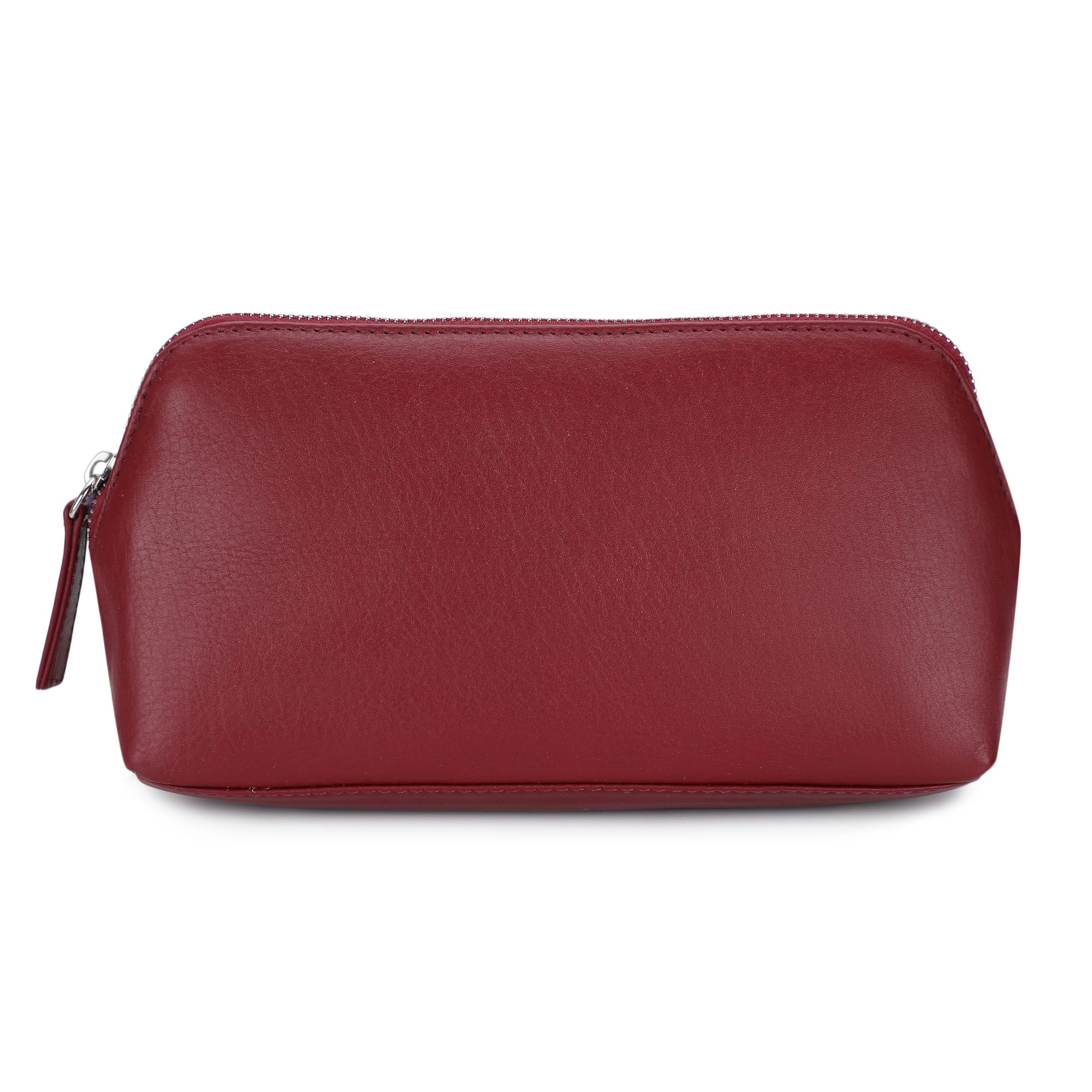 Women's Leather Cosmetic Bag - Medium Travel Makeup Pouch - Make-Up Case (Maroon)
