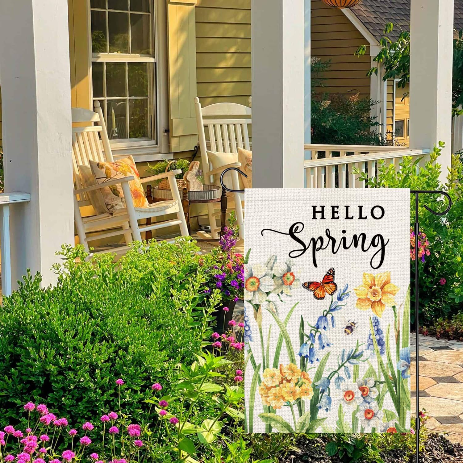 Hello Spring Garden Flag 12x18 Inch Double Sided Daffodils Floral Small Burlap Yard Flag for Outside - Image 4