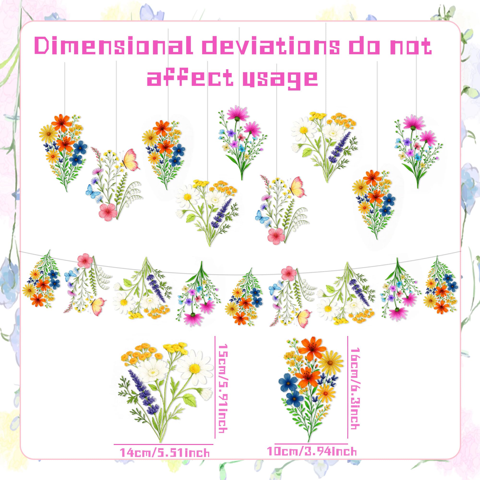 Floral Flower Banner Wildflower Garland for Tea Party Bridal Shower Baby Shower Decoration Birthday Theme Party Decorations Supplies - Image 2