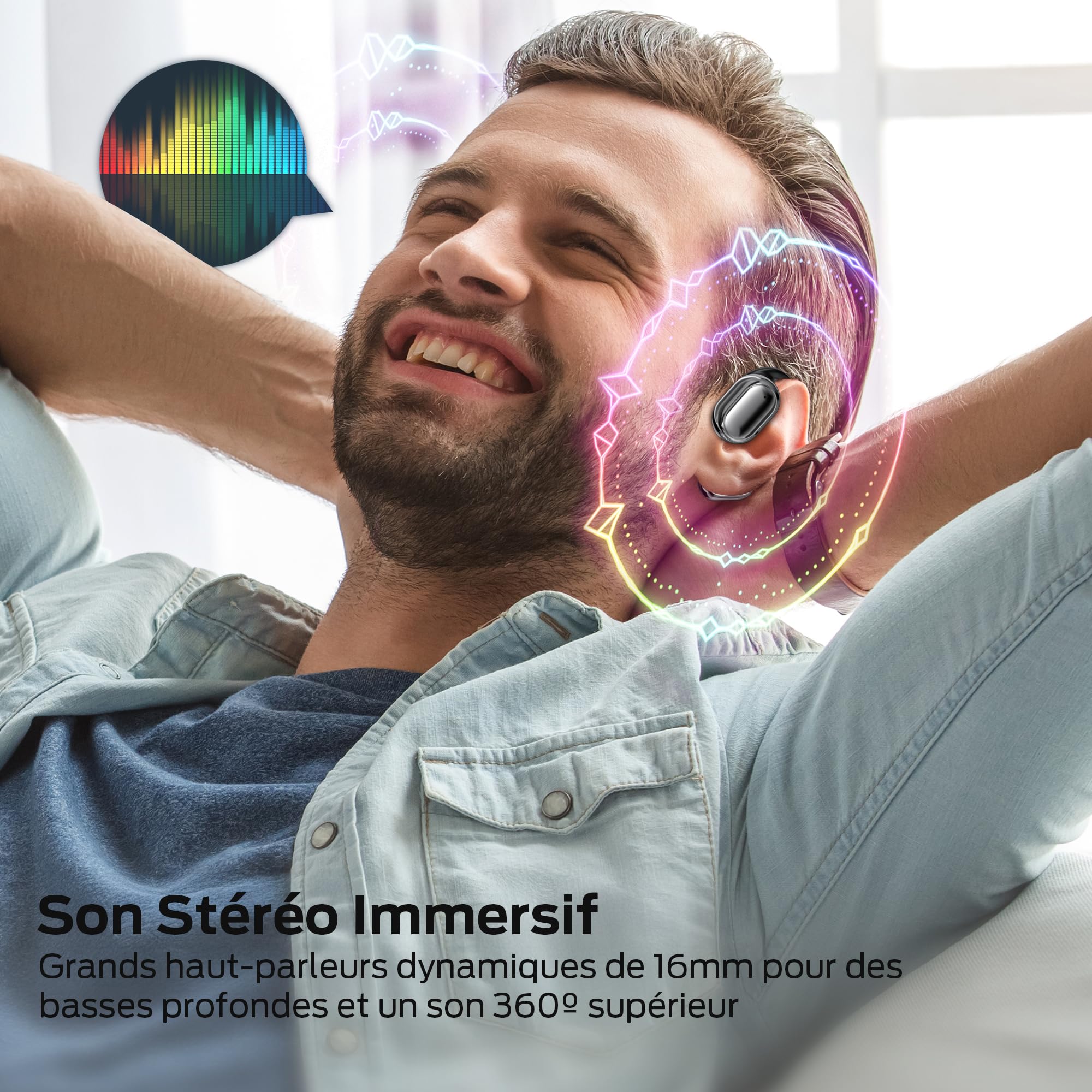 Ecouteurs Bluetooth Sans Fil Sport, Casque Bluetooth Sans Fil 5.4, Écouteurs à Conduction Osseuse avec 40H HiFi Stéréo Basses Casque, Oreillette Bluetooth Sport IPX5 Étanche, Running/Gym (Nior)