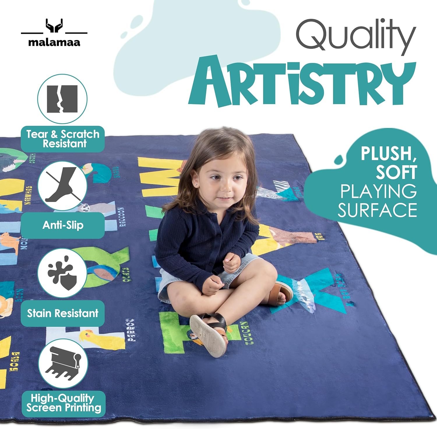 ABC Rug for Kids XL 80" x 60", Toddlers and Baby - Use in Nursery and Classroom to Learn The Alphabet - Nursery Rug, Alphabet Rug, Kids Rugs for Playroom, Rugs for Classroom (Rectangle Blue)