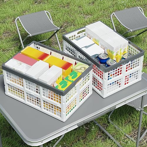 Miniatura 6 de Paquete de 4 cajas plegables de plástico de 30 L, contenedores de almacenamiento apilables