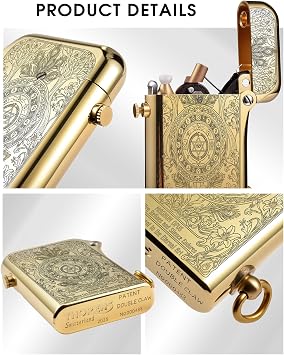 THORENS Double Claw Vintage Brass Fluid Lighter, Safety Lock, Magnum Opus | Classic Refillable Kerosene Copper Lighters, Automatic Ignition, Soft Flame, Etched Finish, Luxury Collectible Gift For Men