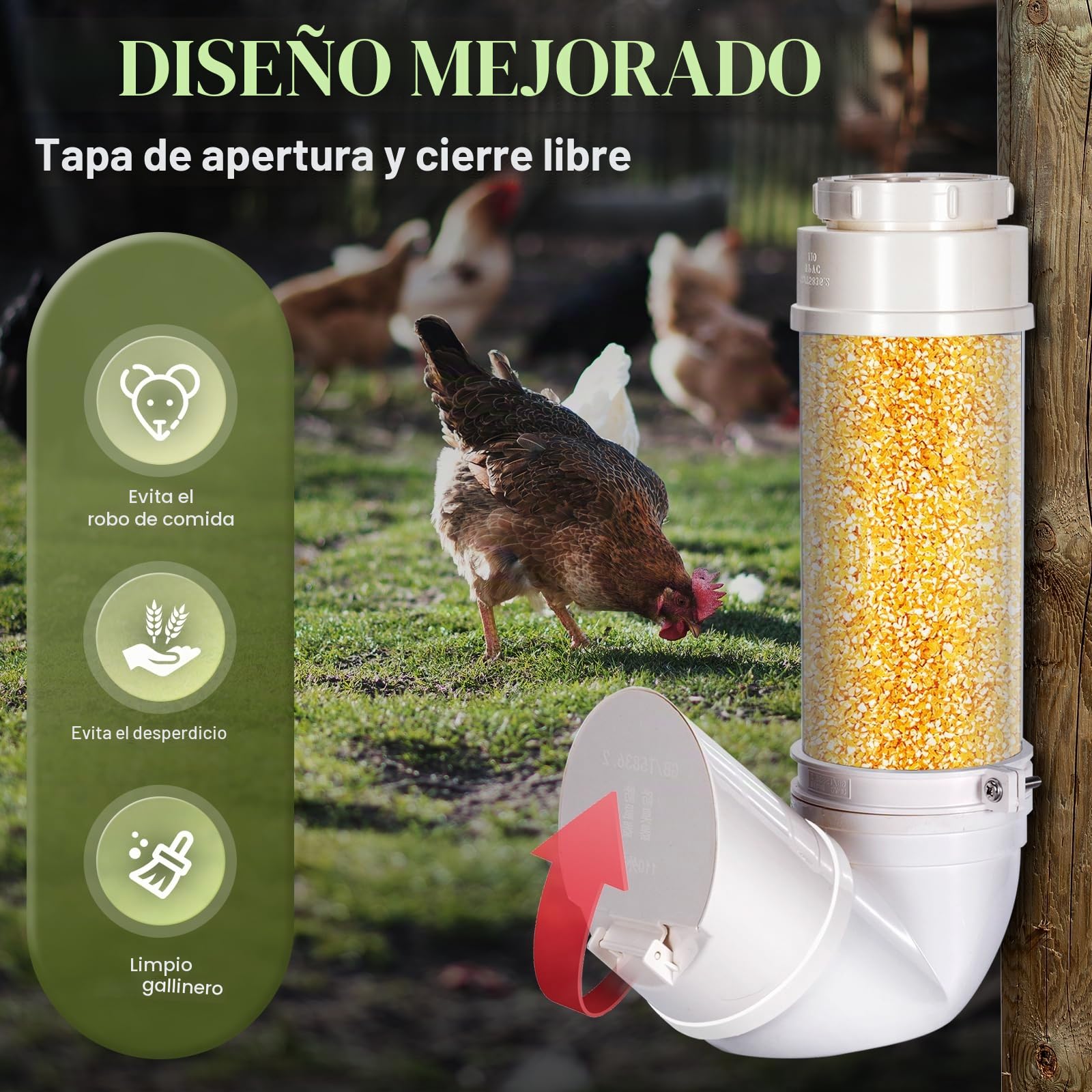 Comedero AutomáTico para Pollos De PVC. Comedero para Aves De Gran Capacidad 3 Kg con Cubierta Protectora contra La Lluvia por Gravedad Sin Desperdicio para Patos, Pavos