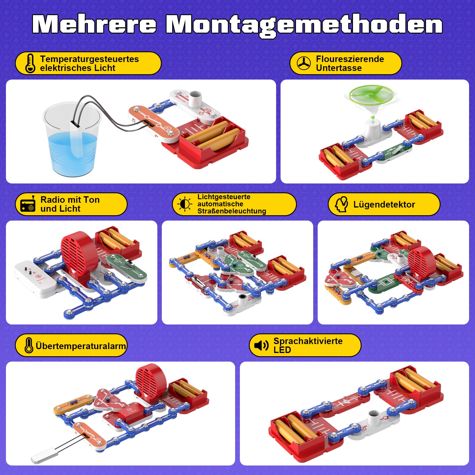 FORMIZON Elektrobaukasten für Kinder, Experimentierkasten zu Elektrotechnik, Inkl. Bebildeter Anleitung, 2000+ Spielmöglichkeiten, STEM Lernspielzeug Geschenk für Jungen Mädchen ab 8 Jahre