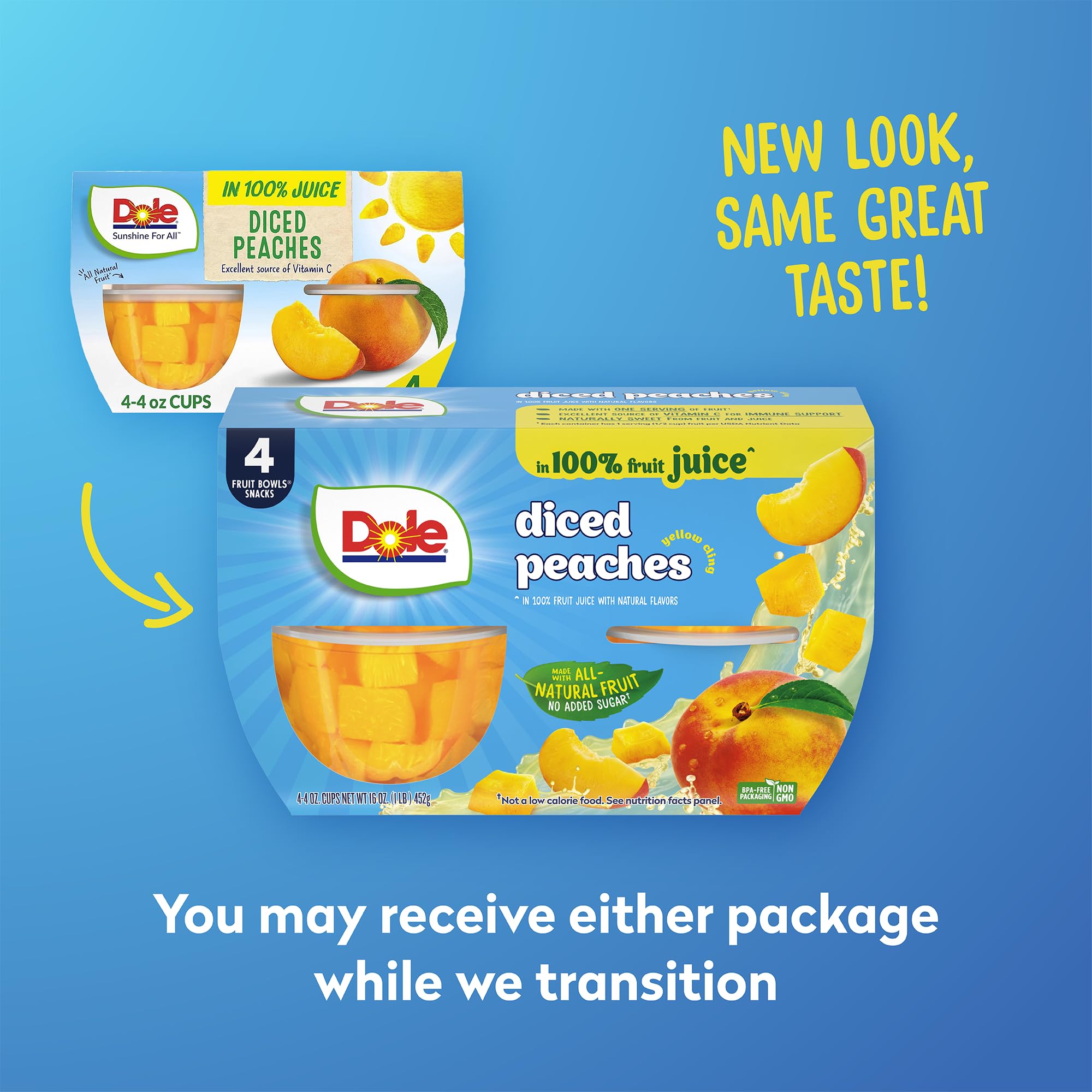 Dole Fruit Bowls Diced Peaches in 100 Juice Snacks 4oz 4 Total Cups Gluten Dairy Free Bulk Lunch — view 4