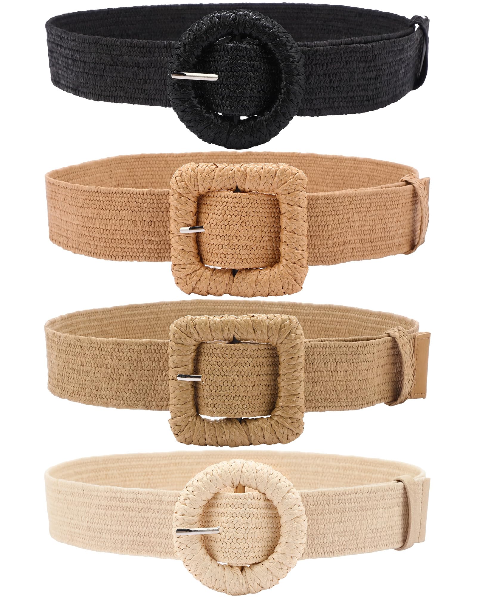 WILLBOND 4 Pcs Women Stretch Wide Straw Belt