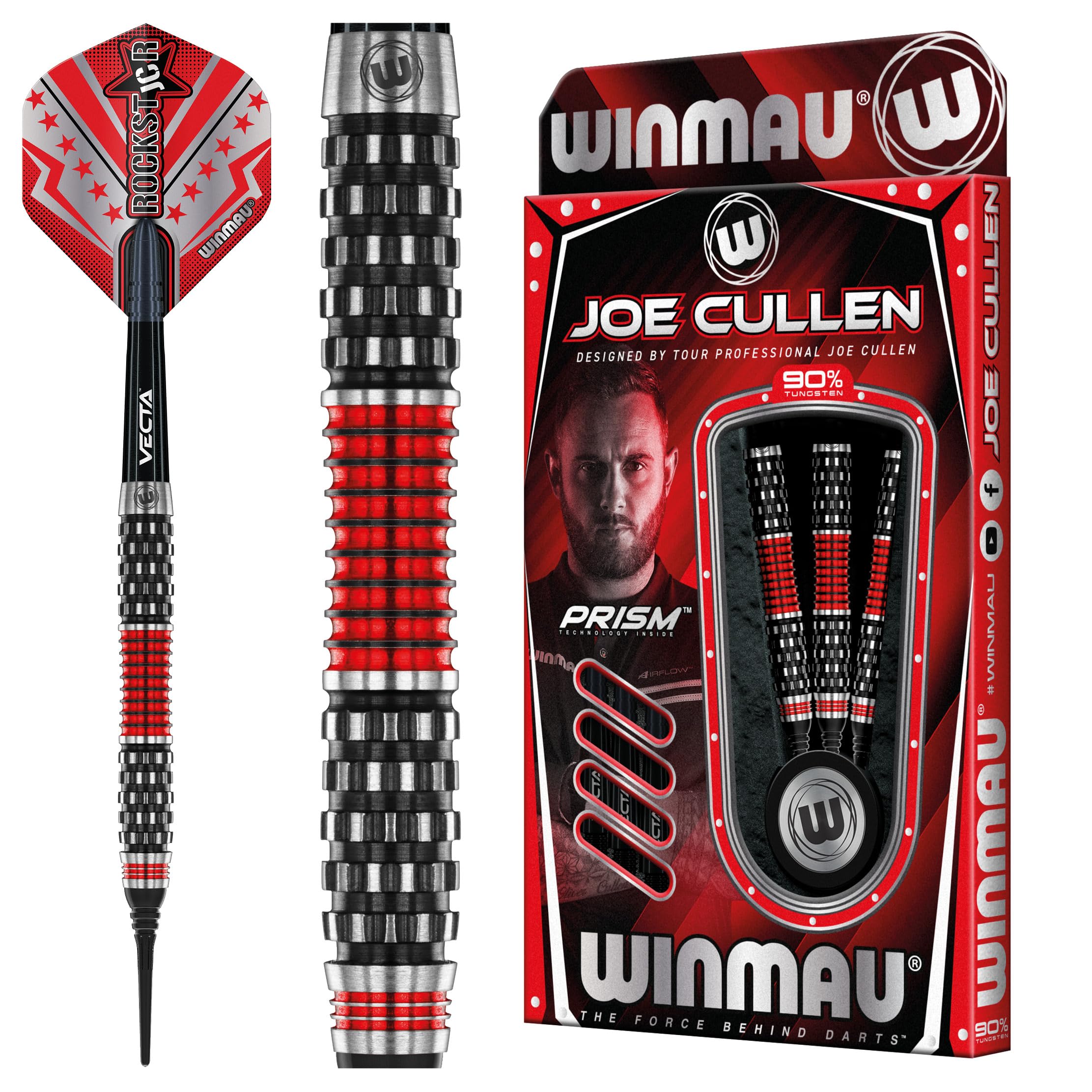 WINMAU Joe Cullen Rockstar Series RS 1.0 Professional Tungsten Darts Set with Flights and Shafts (Stems)