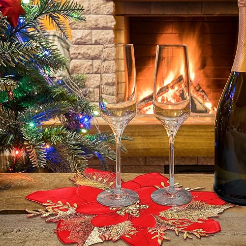 Miniatura 7 de 12 manteles individuales bordados de flor de Pascua de Navidad para decoración de Navidad, decoración de mesa de fiesta de Navidad, decoración de