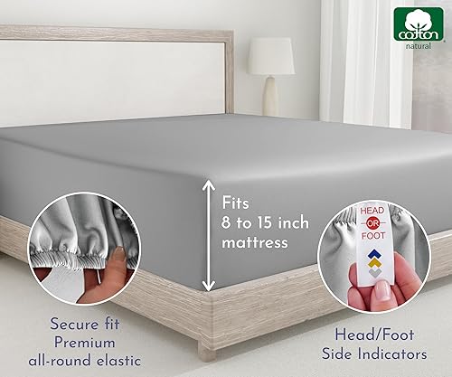 Vista 18 de California Design Den - Sábana ajustada individual XL, suave y duradera, 100 % algodón satinado de 400 hilos, fresca, con bolsillos profundos y 13