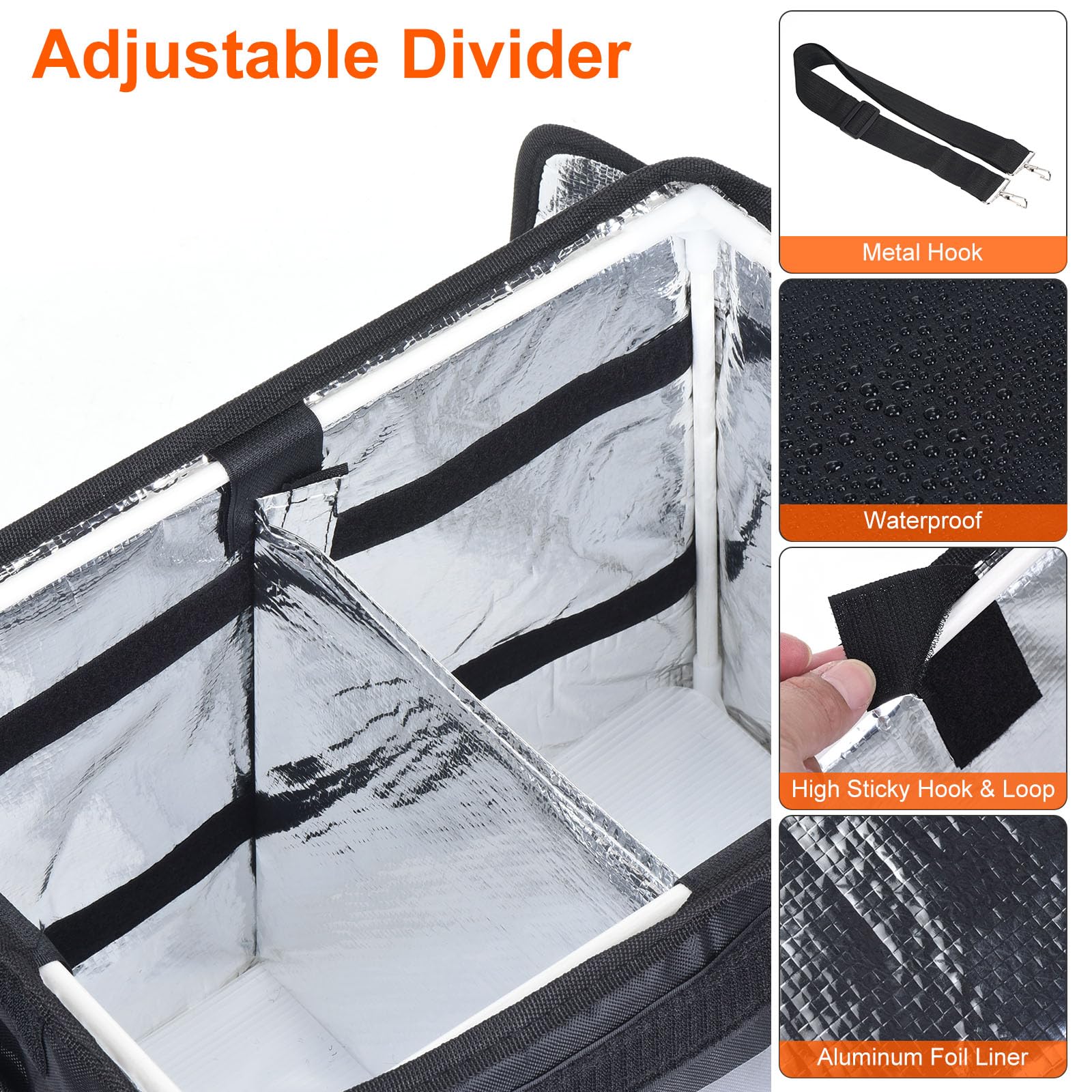 PATIKIL Térmica Bolsa para Comida Entrega XL, 16.5"x11.4"x11.8" Térmica Entrega Bolsa con Divisor, Catering Térmica Comida Bolsa para Pizza Caliente/Frio Comida, Negro (32L)